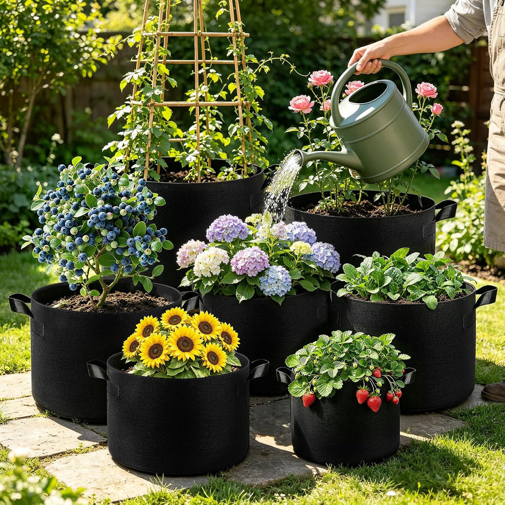 5-Pack 9.9 Gallon Grow Bags, Thickened Nonwoven Fabric Plant Pots with Handles, Heavy Duty 298G Garden Pots for