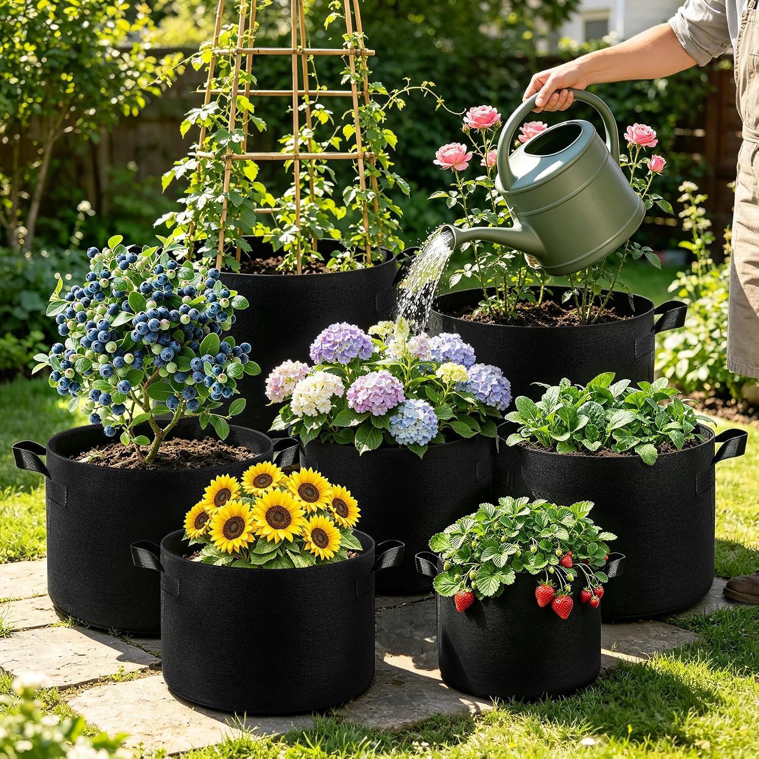 5-Pack 9.9 Gallon Grow Bags, Thickened Nonwoven Fabric Plant Pots with Handles, Heavy Duty 298G Garden Pots for