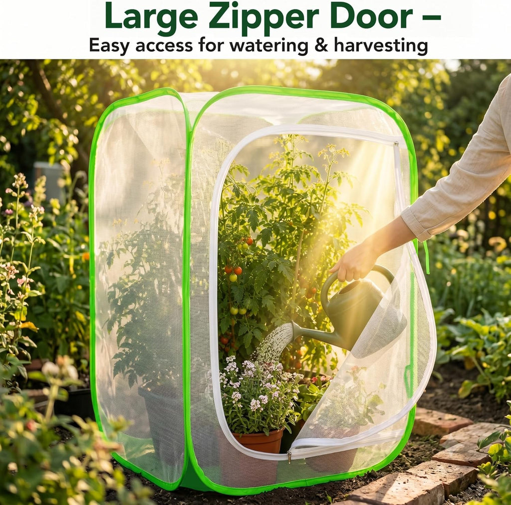 Pop-up Mesh Plant Cage Tent for Garden Pest Protection (24" x 24" x 36") | Durable Reusable Plant Enclosure Cover for