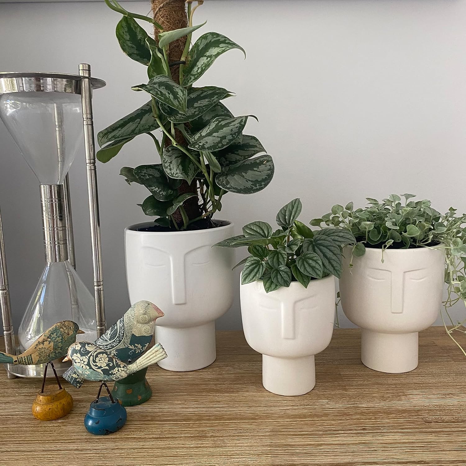 Planters for Indoor Plants - Tall 7 Inch Ceramic Self Watering Pots Matte White Plant Pot with Drainage & Inner Pot