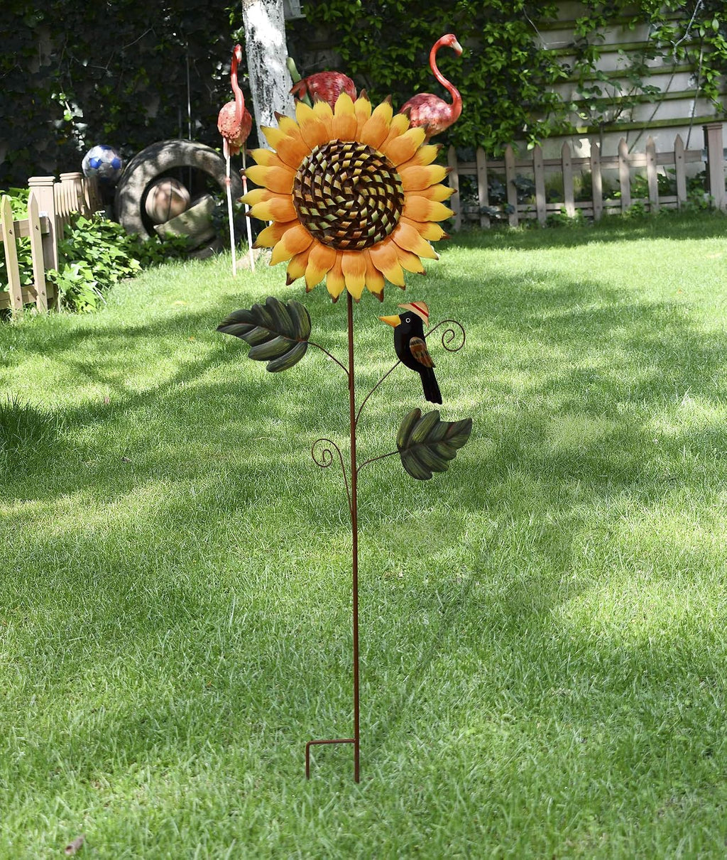 Flower Garden Stakes Metal Spring Yard Sign Decorative Sunflower Plant Stake Lawn Art Patio Decor Pathway Ornaments