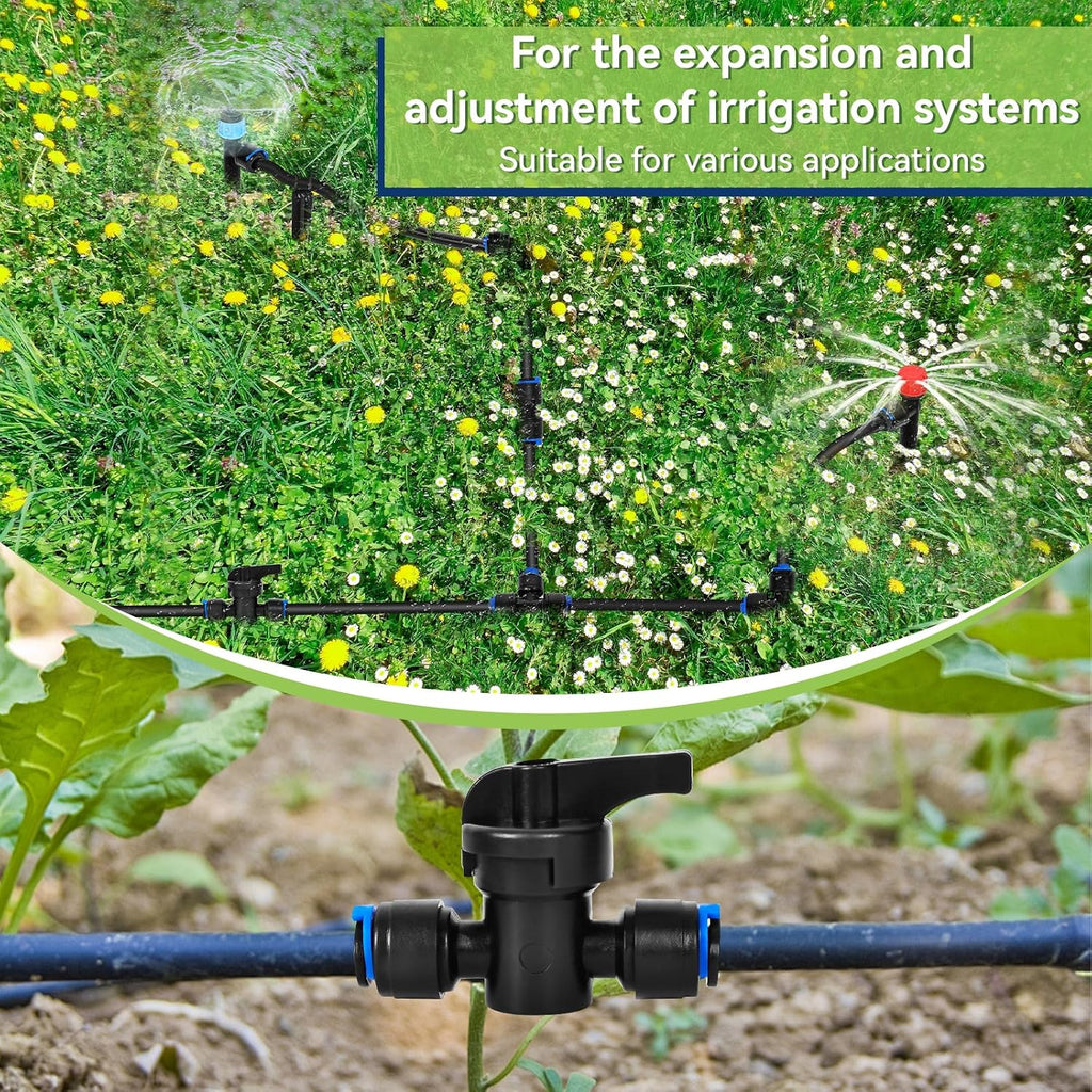 20 Pack 1/4" Drip Irrigation Shut Off Valve, Quick Connect Universal Drip Irrigation Tubing Coupling Valve, Connector