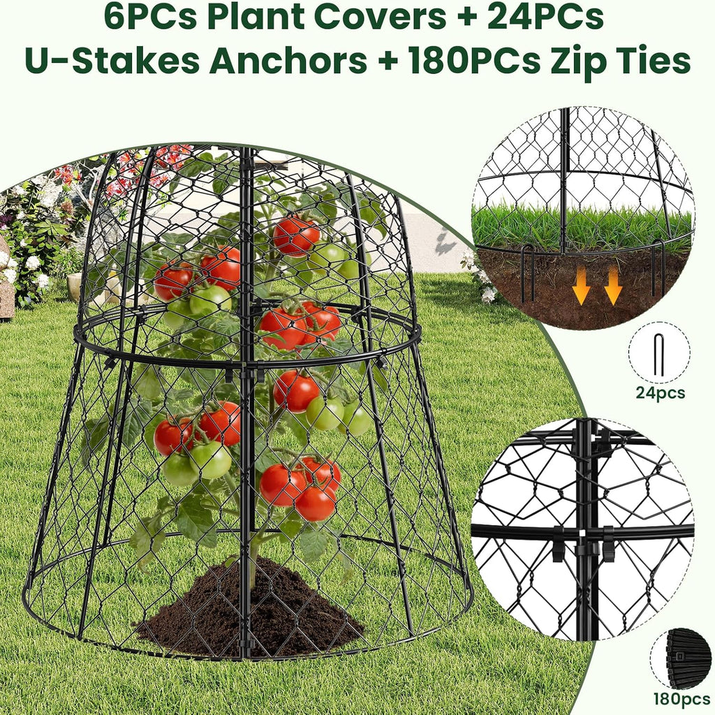 6 Pack Garden Cloche Plant Protectors from Animals, 13" x 11.8" Heavy Duty Chicken Wire Cloche, Adjustable Metal Wire