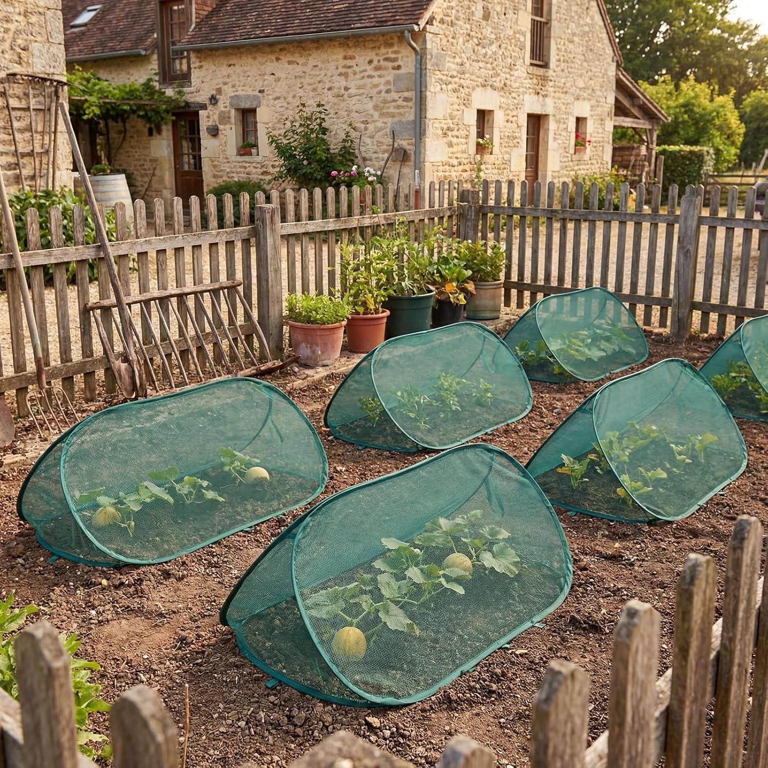 4 Sets 39" x 15" x 15" Pop up Garden Mesh Plant Cover Garden Rows Plants Cover with 24 Pcs Ground Nails Foldable
