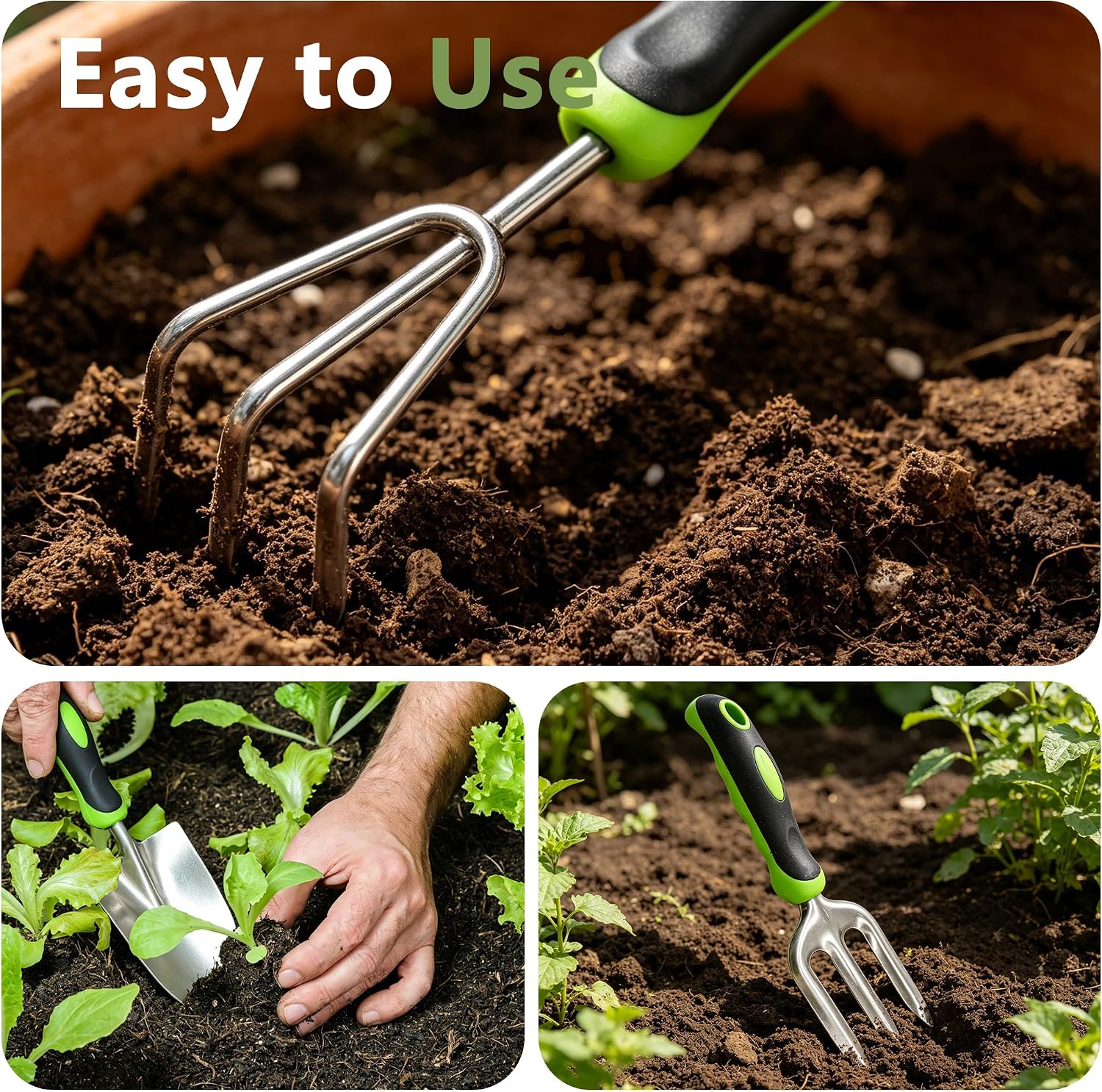 15Pcs Garden Tool Set Heavy Duty Stainless Steel Gardening Hand Tools with 5 Garden Shears Non-Slip Rubber Grip Spade