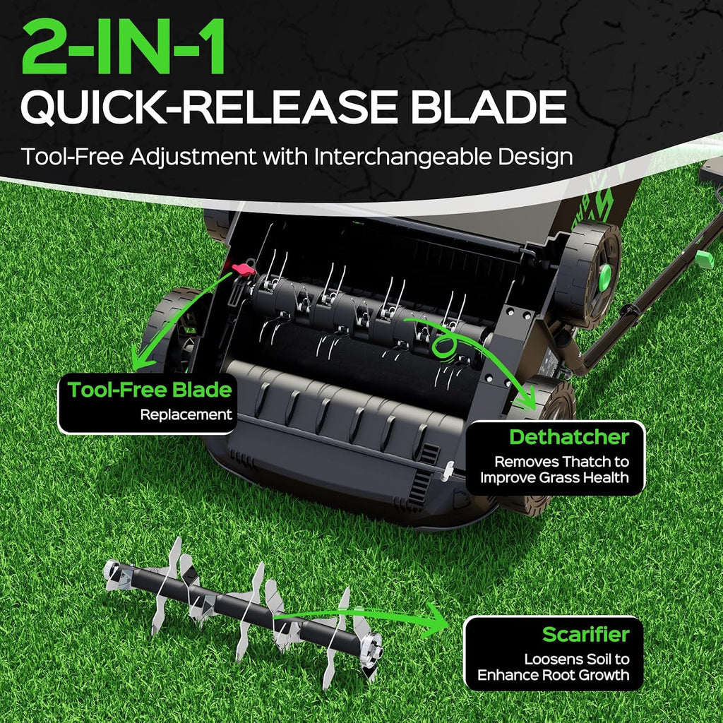 TIECTOWN 14-Inch 13.5 Amp 2-in-1 Electric Dethatcher and Scarifier with 11.5-Gallon Collection Bag, Lawn Dethatcher