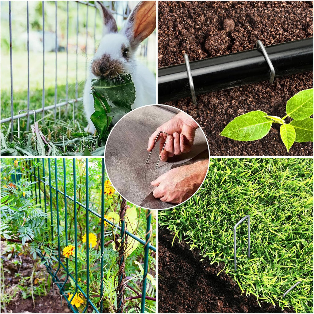 HongWay 500 Pack 6 Inch Landscape Staples, Garden Staples Pins Galvanized 11 Gauge Ground Stakes Yard Lawn Staples for