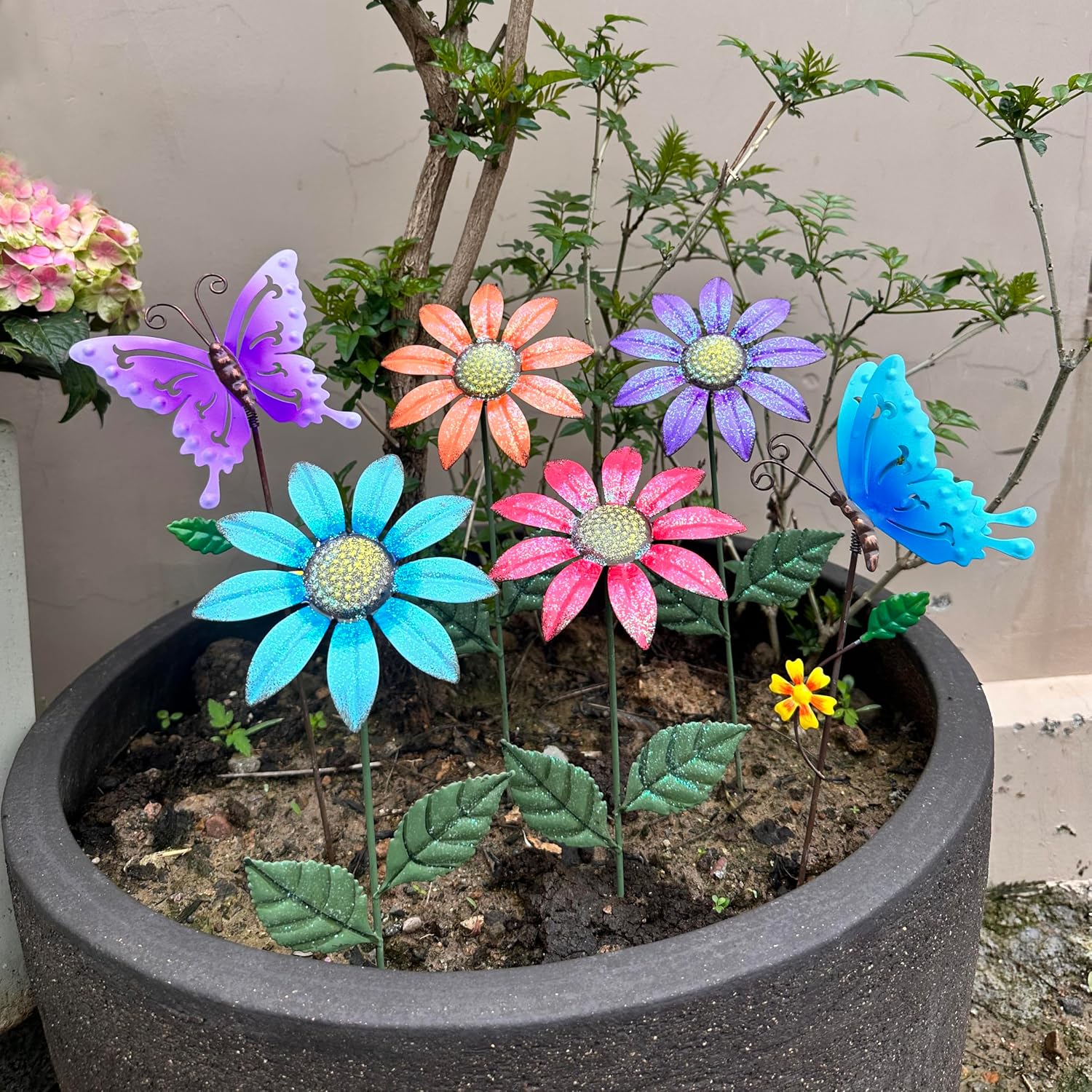 6Pack Metal Flowers for Outside，16.15" Decorative Garden Stakes | Metal Flowers &Butterfly Stakes For Spring Decor
