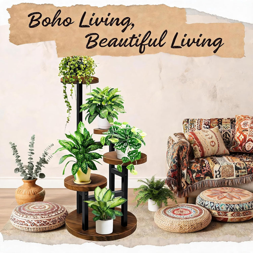 4 Tier Plant Stand Indoor | Metal Wood Plant Stands For Indoor Plants, Corner Tiered Flower Plant Shelf Rack for Living