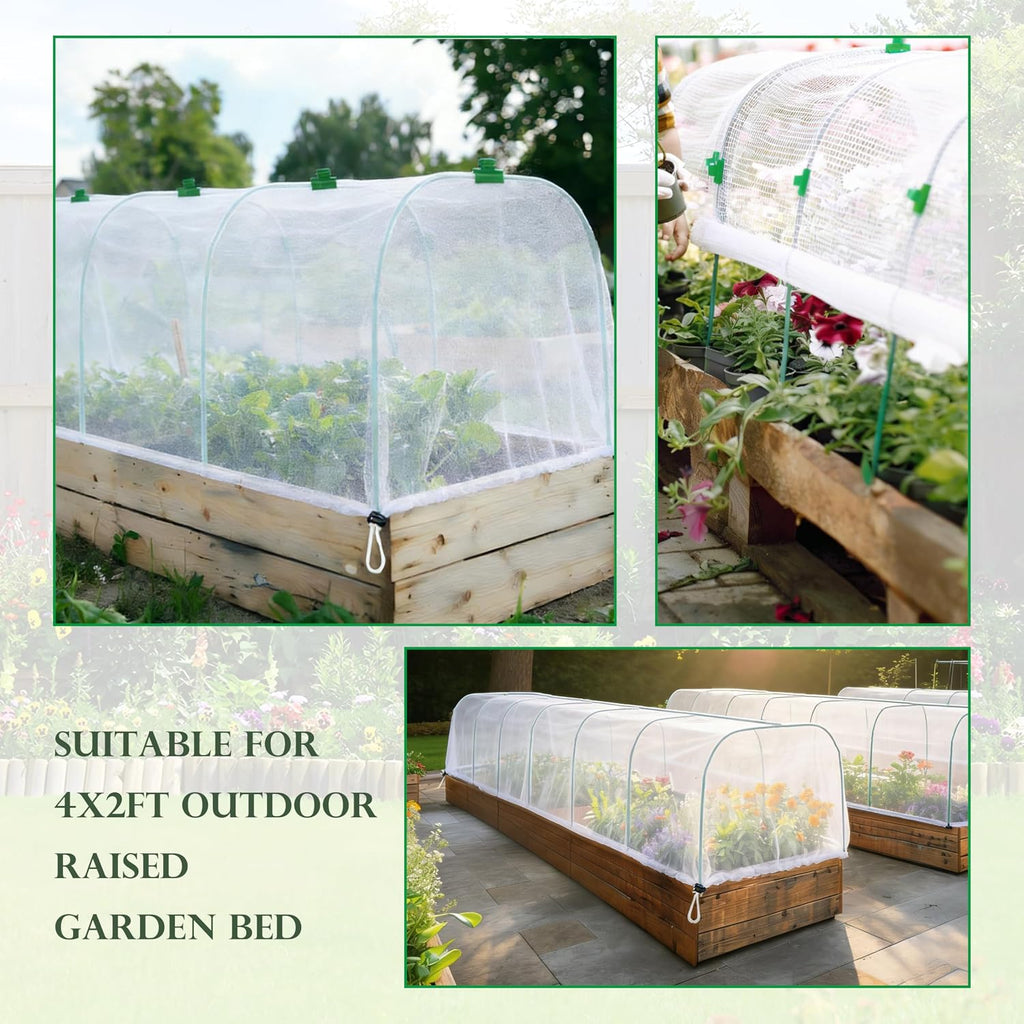 Fayoo Garden Netting Cover Kit with 60 Hoops & 20 Clips, 2 Pack | 0.04in Hdpe Fine Mesh, Plastic-Coated Metal Hoops