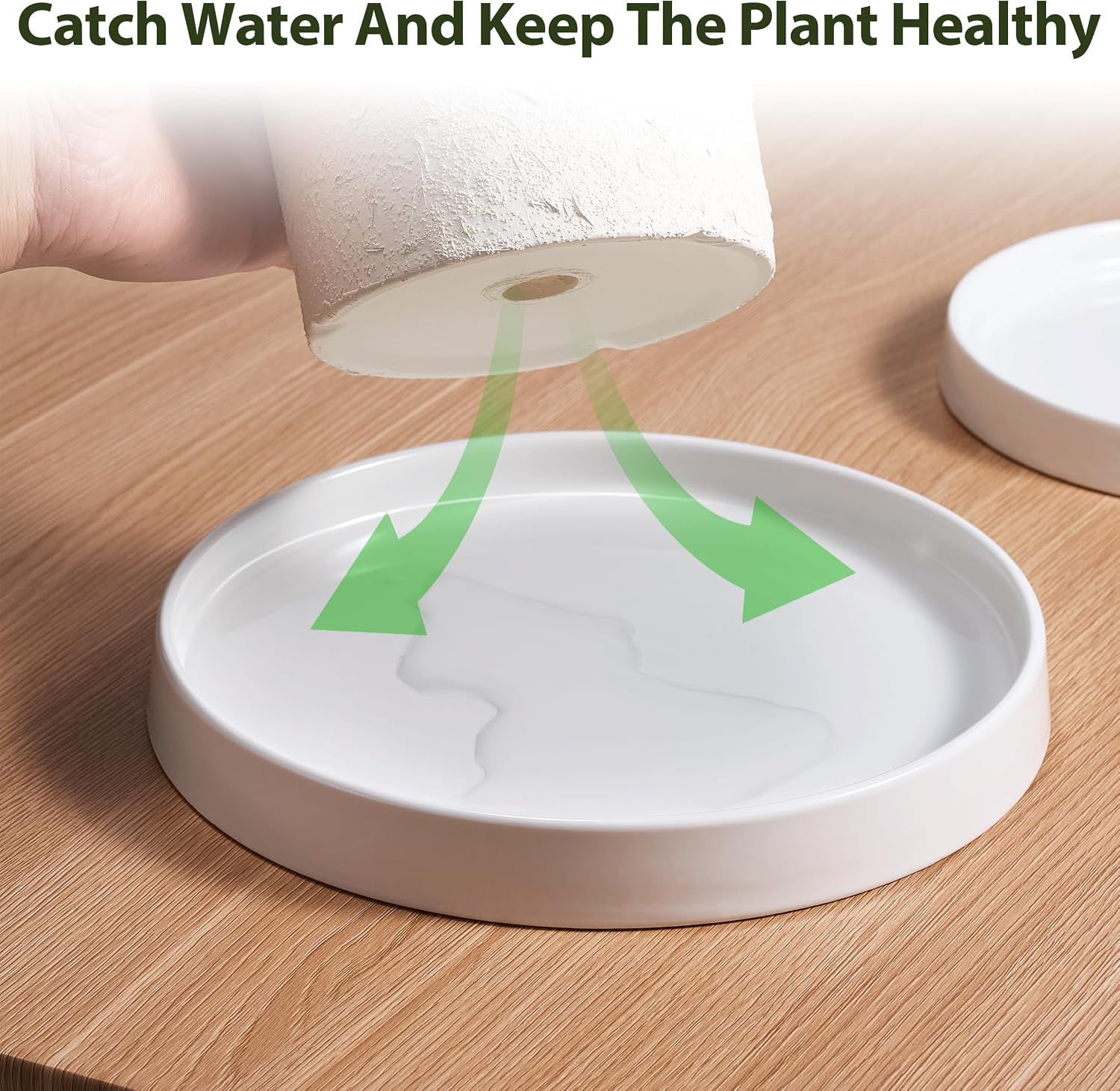 Ceramic Plant Saucer 8.5 Inch 2 Pack White, Fits Pot Base Under 8 Inch | Sturdy, Leak-Proof, Indoor Outdoor Planter