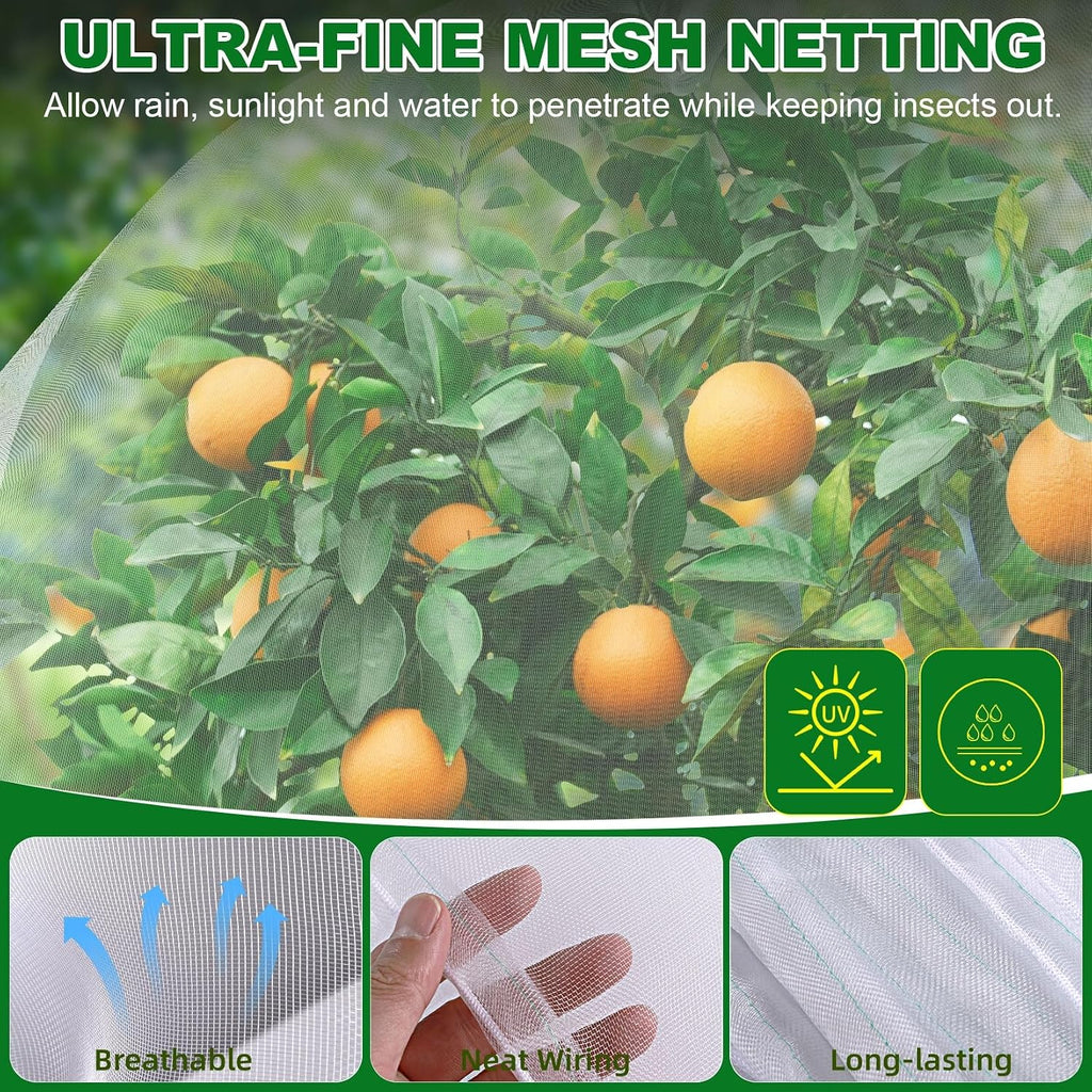 2 Pack Large Fruit Trees Netting 8ftx8ft with Zipper&Drawstring Garden Birds Net Mesh Insect Netting Plant Covers