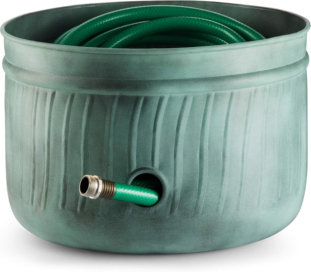 Garden Hose Holder Storage Pot with Lid 17 x 11.5" | Water Hose Container Pot Outdoor or Indoor Use | Expandable Water
