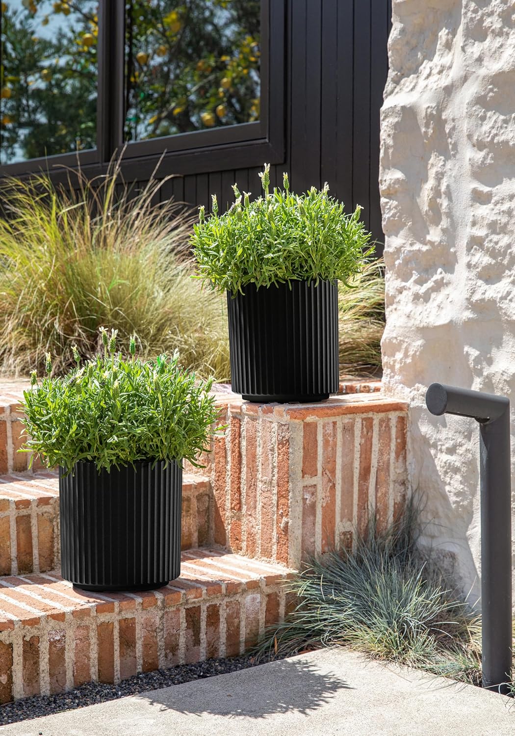 Veradek Demi Series Planter - Large Round Outdoor Planter | Made From a Durable Plastic-Stone Composite With