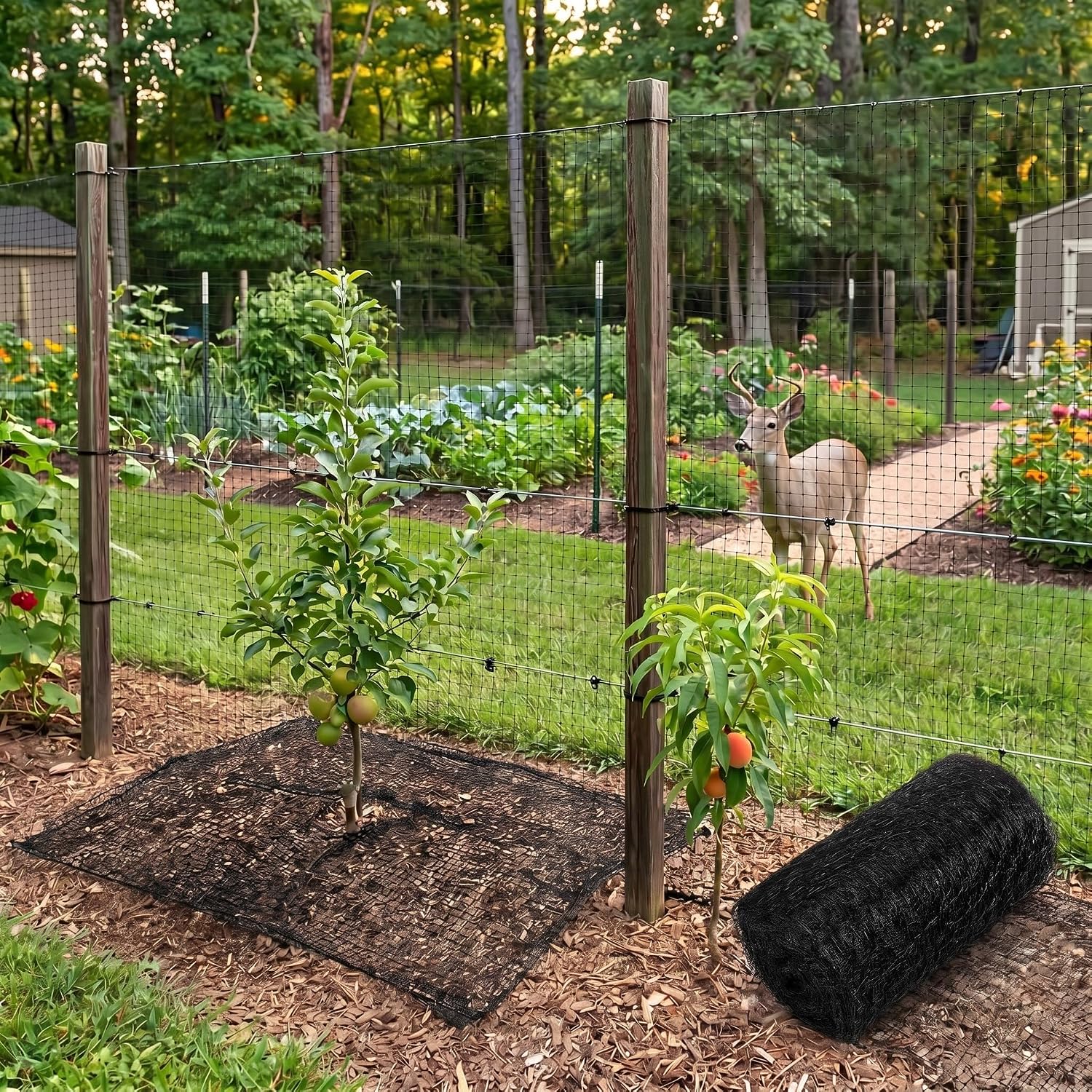 2 Roll Deer Fence Netting, 7.5 x 200 ft Heavy Duty Garden Netting Reusable Fence Barrier Anti Birds for Protect Fruit