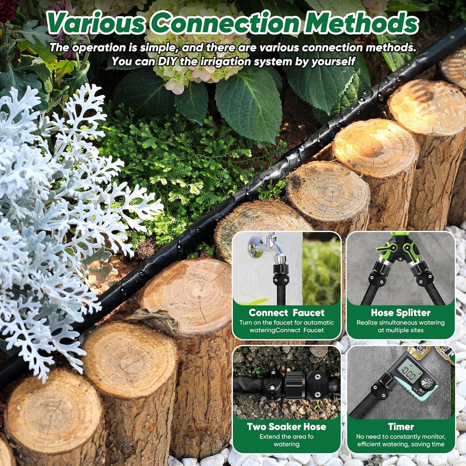 Garden Hose 50 ft, Leakproof Design Soaker Hose, Water Hose With Drip Irrigation System, 1/2 Linkable Consistent Drip