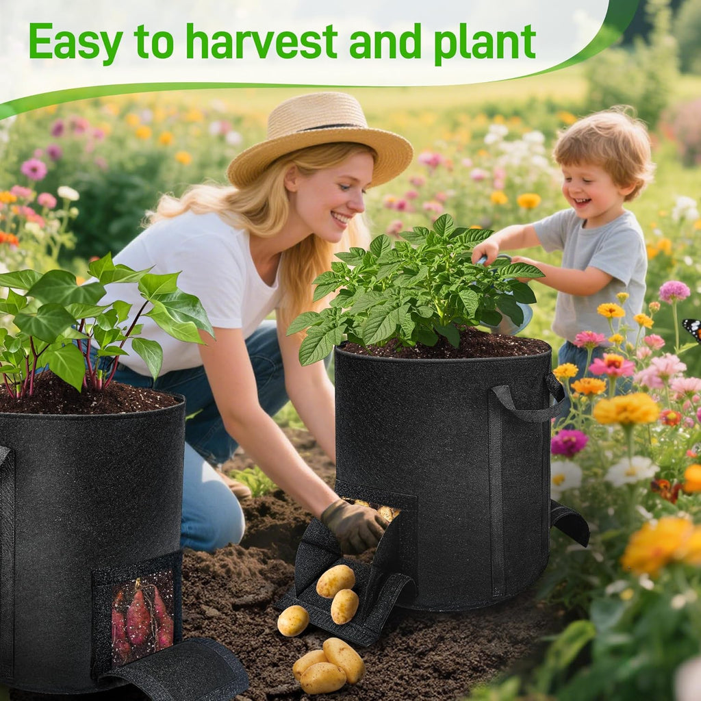 4 Pcs 15 Gallon Potato Grow Bags with Harvest & Visible Windows, Thickened Nonwoven Fabric Potato Planter,Potato