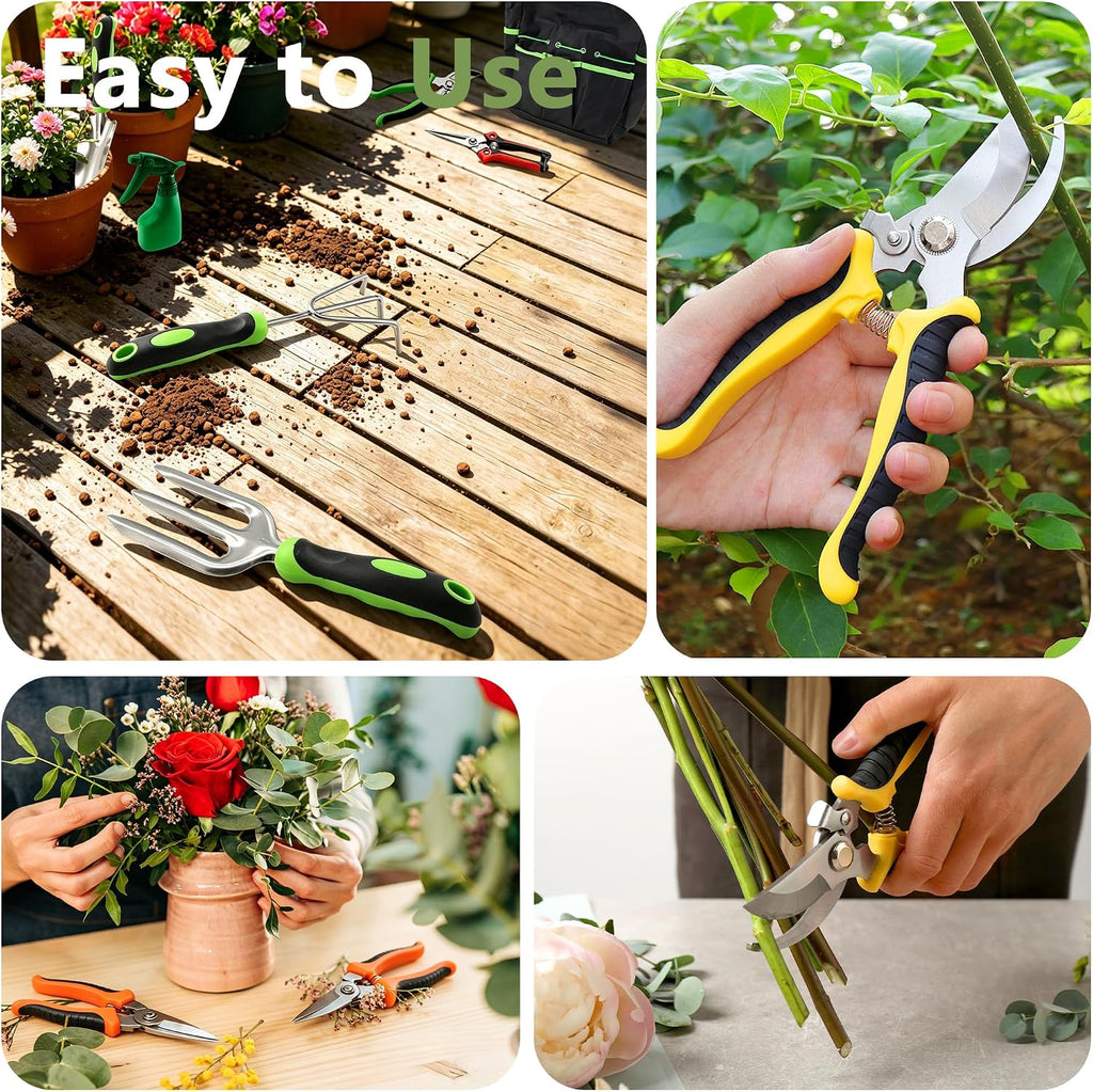 15Pcs Garden Tool Set Heavy Duty Stainless Steel Gardening Hand Tools with 5 Garden Shears Non-Slip Rubber Grip Spade