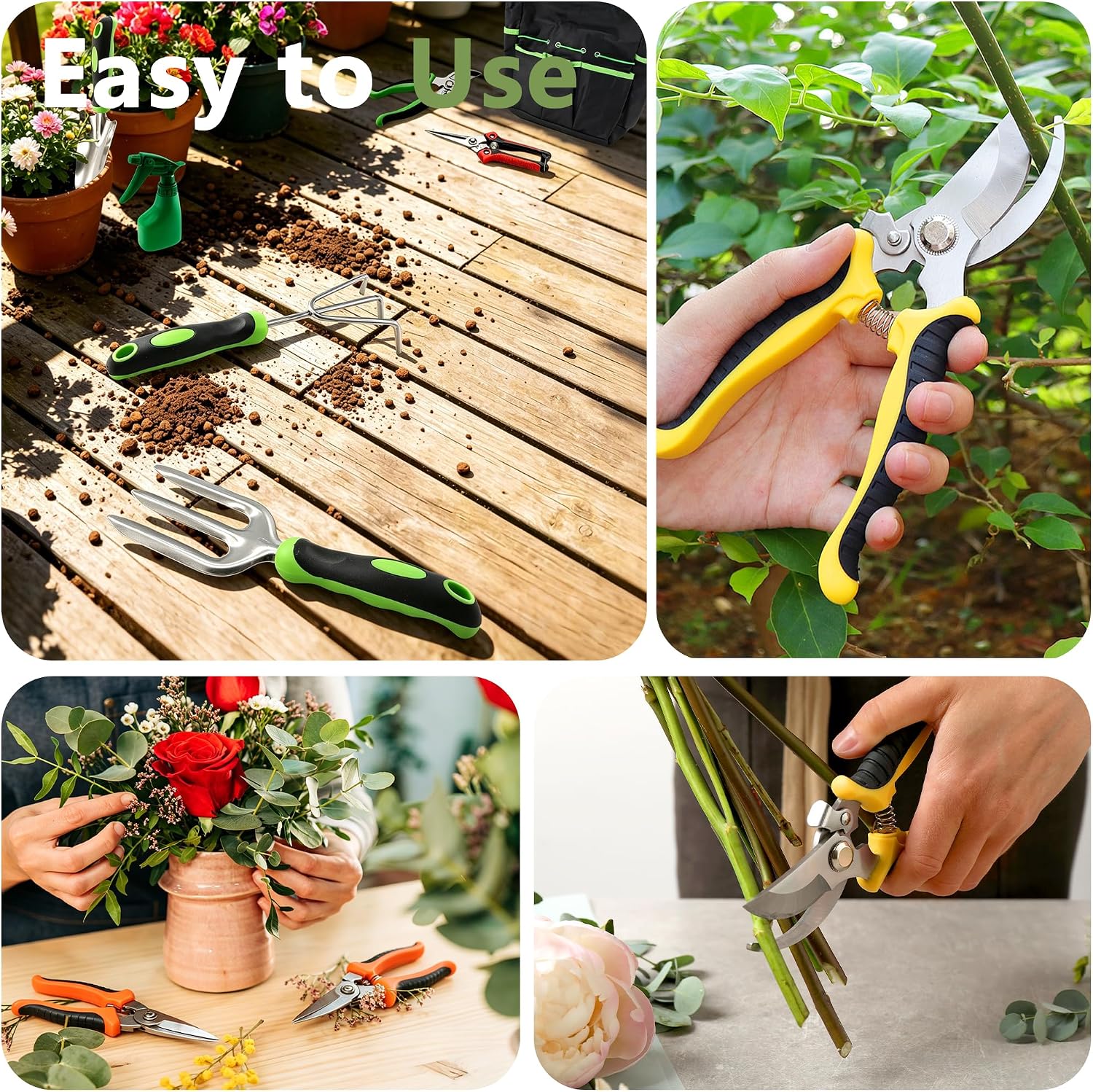 15Pcs Garden Tool Set Heavy Duty Stainless Steel Gardening Hand Tools with 5 Garden Shears Non-Slip Rubber Grip Spade