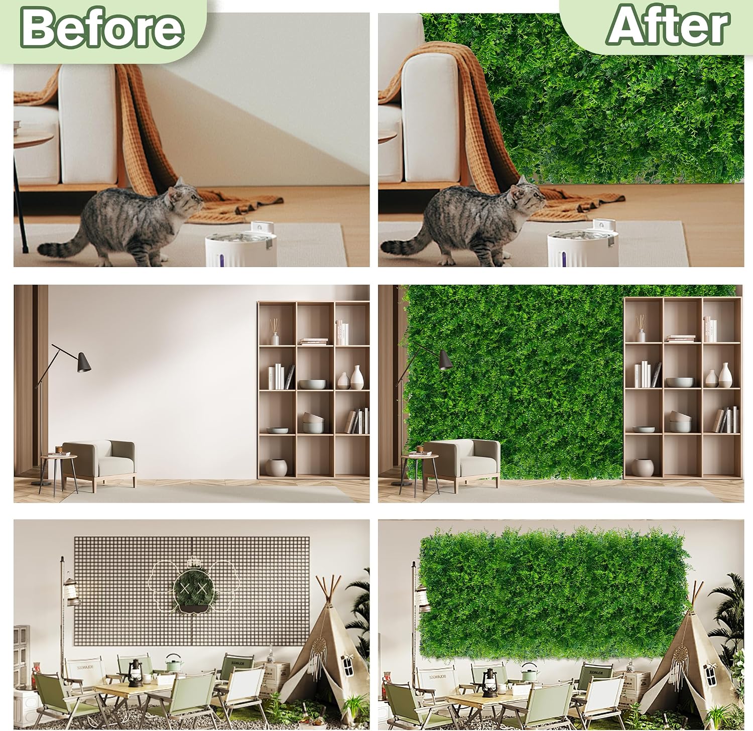 40"x120" (33.5 SQFT) Greenery Faux Grass Wall Hedge Backdrop | UV Resistant Green Leaves Faux, Garden Indoor Outdoor