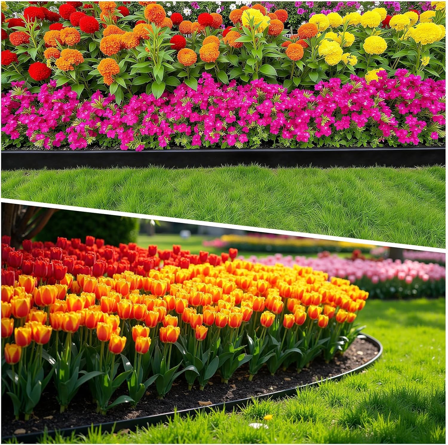 MIXC 100ft Landscape Edging Kit with 150 Spikes, Not Digging Flexible Plastic Edge Border for Landscaping, Lawn