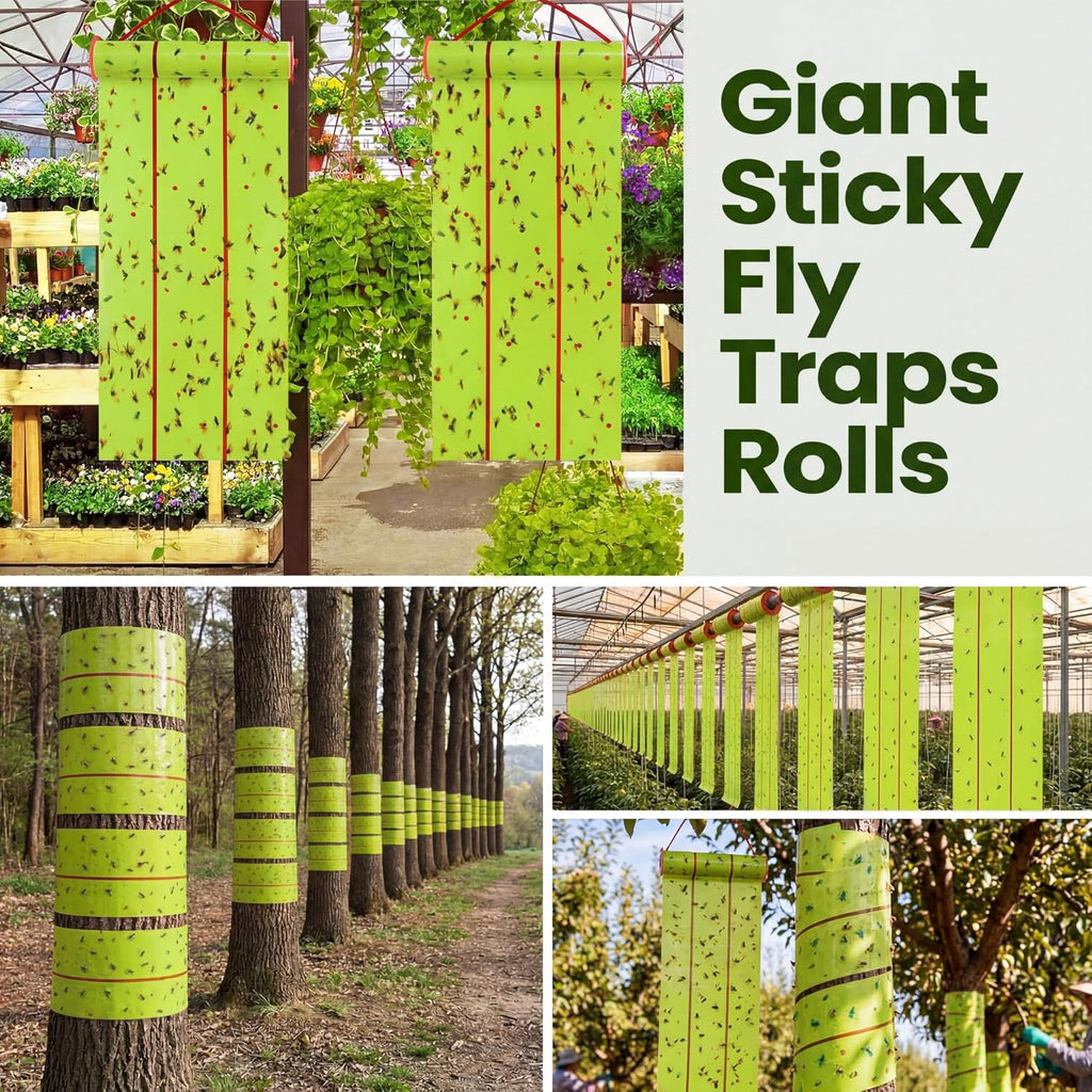 Qualirey 12 Rolls Fly Traps 157ft Fluorescent Green Hanging Sticky | Adhesive Fly Paper for Outdoor Indoor, Catches