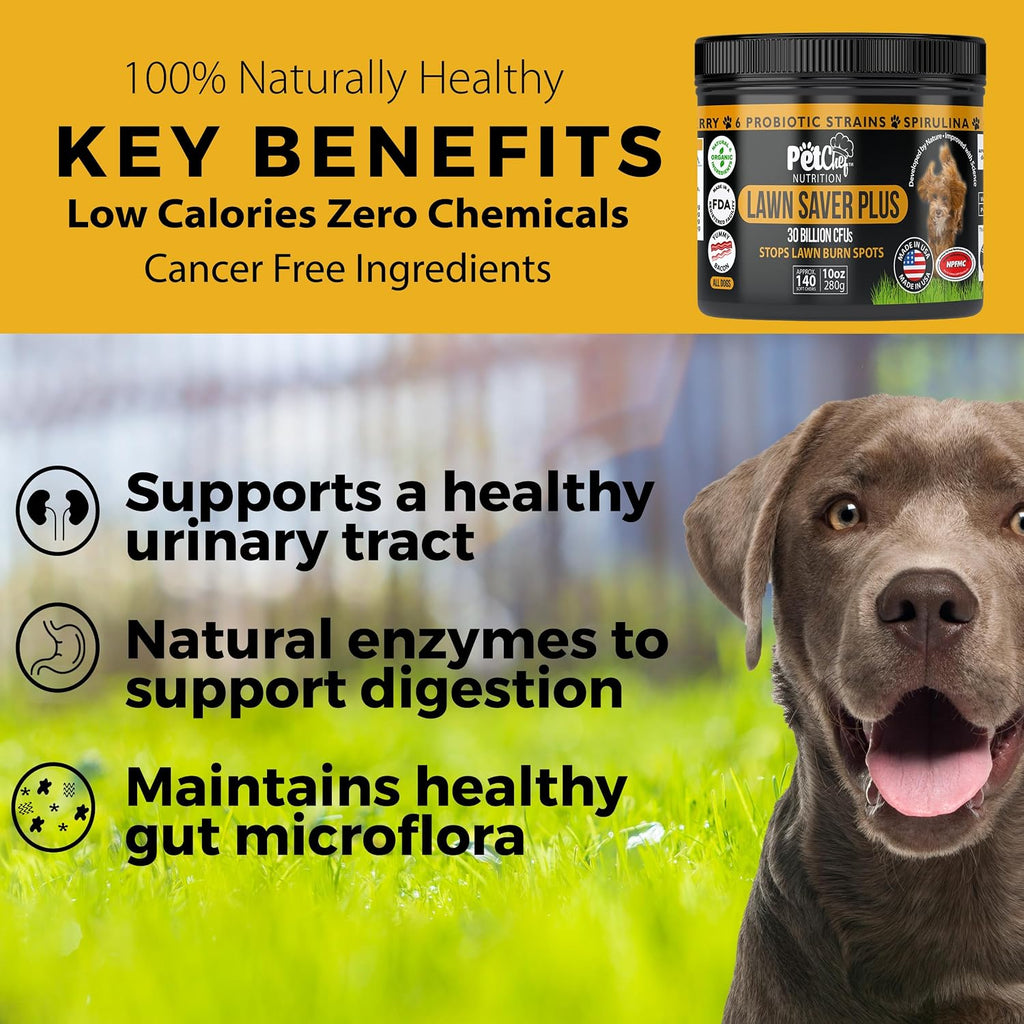 Pet Chef Dog Urine Neutralizer for Lawn Grass Burn Spot Saver Soft Chews Helps Reduce Yellow Spots & Protect Yard