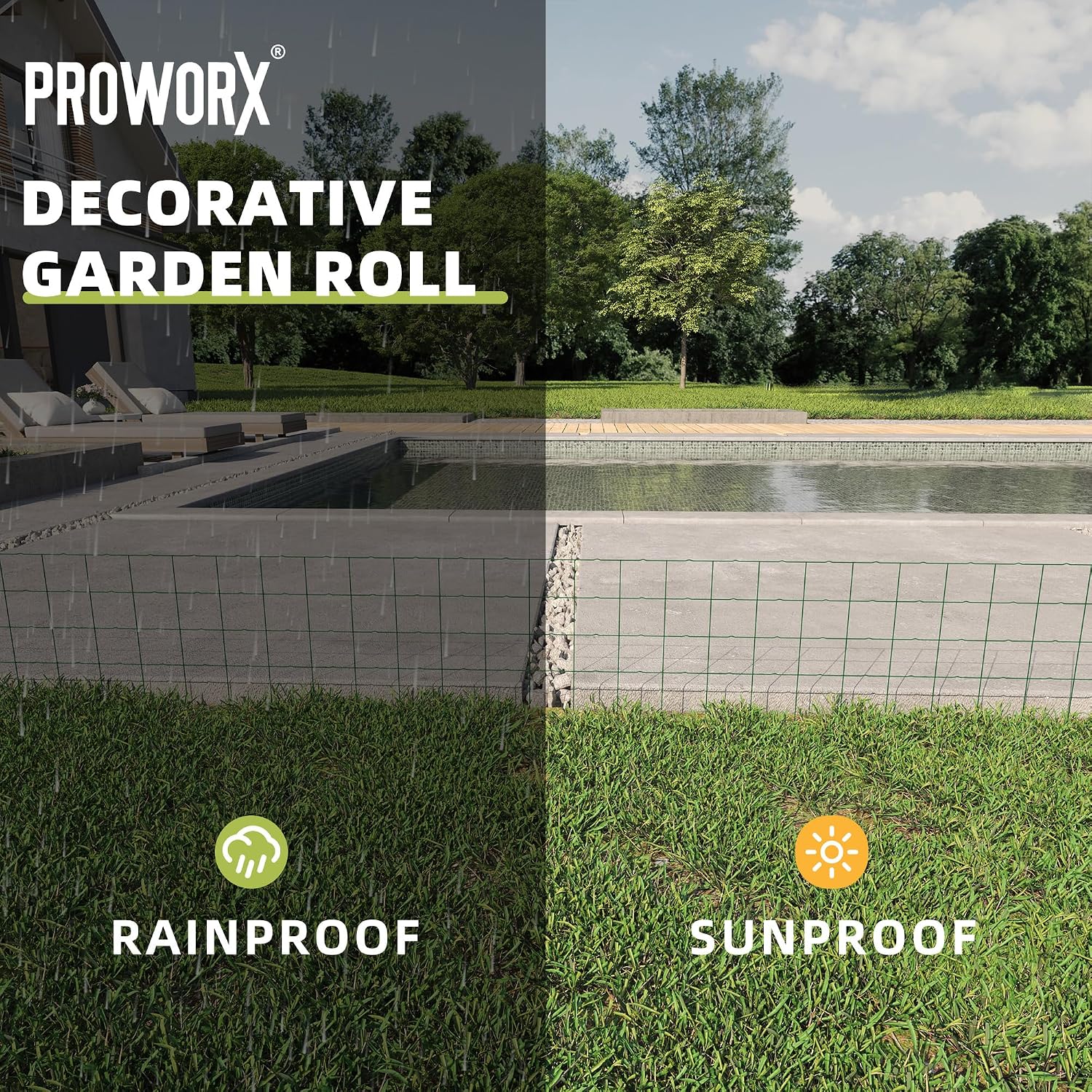 PROWORX Green Small Garden Fence Border Flat Wire Fencing 14”x40’(2 Rolls) | 2 Pack Metal Folding Decorative Flower Bed