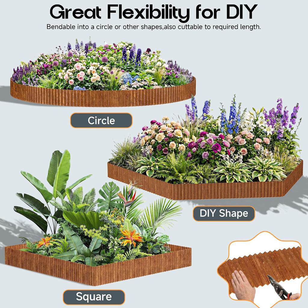 MTART Metal Garden Edging for Landscaping, Sturdy Corrugated Edging Border for DIY Flower Bed, Lawn and Landscape