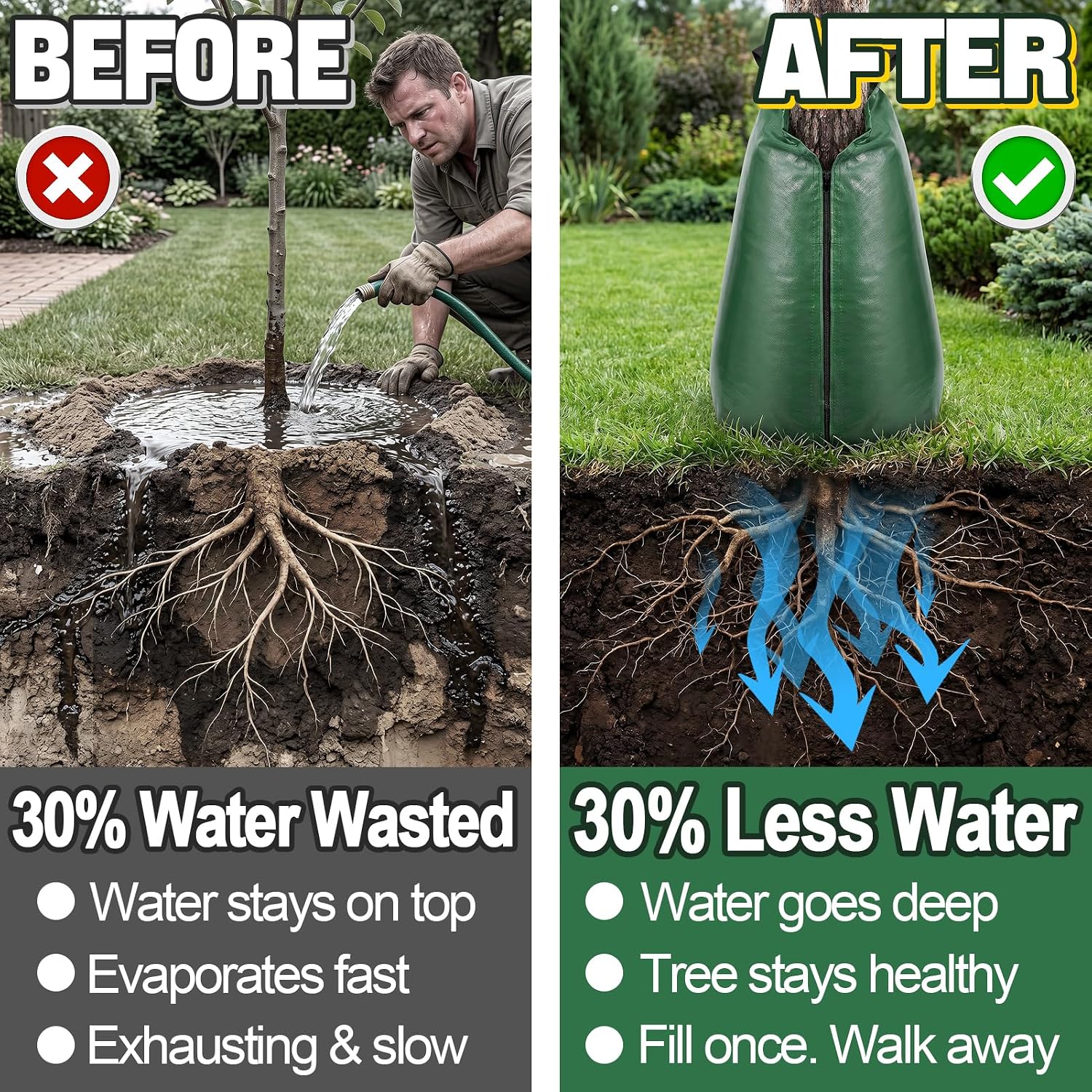 4Pcs 20 Gallon Tree Watering Bag, Slow Release Drip Irrigation Bags | Summers/Droughts Deep Watering, Easy Setup