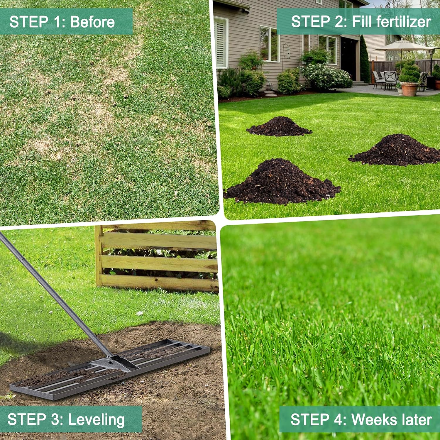 Lawn Leveling Rake 45"x10", Heavy Duty Rakes for Lawns with Anti-Rust Coating & Adjustable Handle, Effort-Saving Lawn