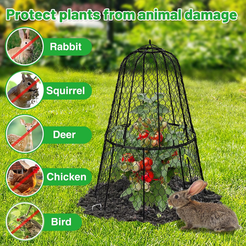 Cloche Plant Protectors from Animals - 17.3"Hx11.8"D Chicken Wire Plant Covers with Removable Flip-Top Design