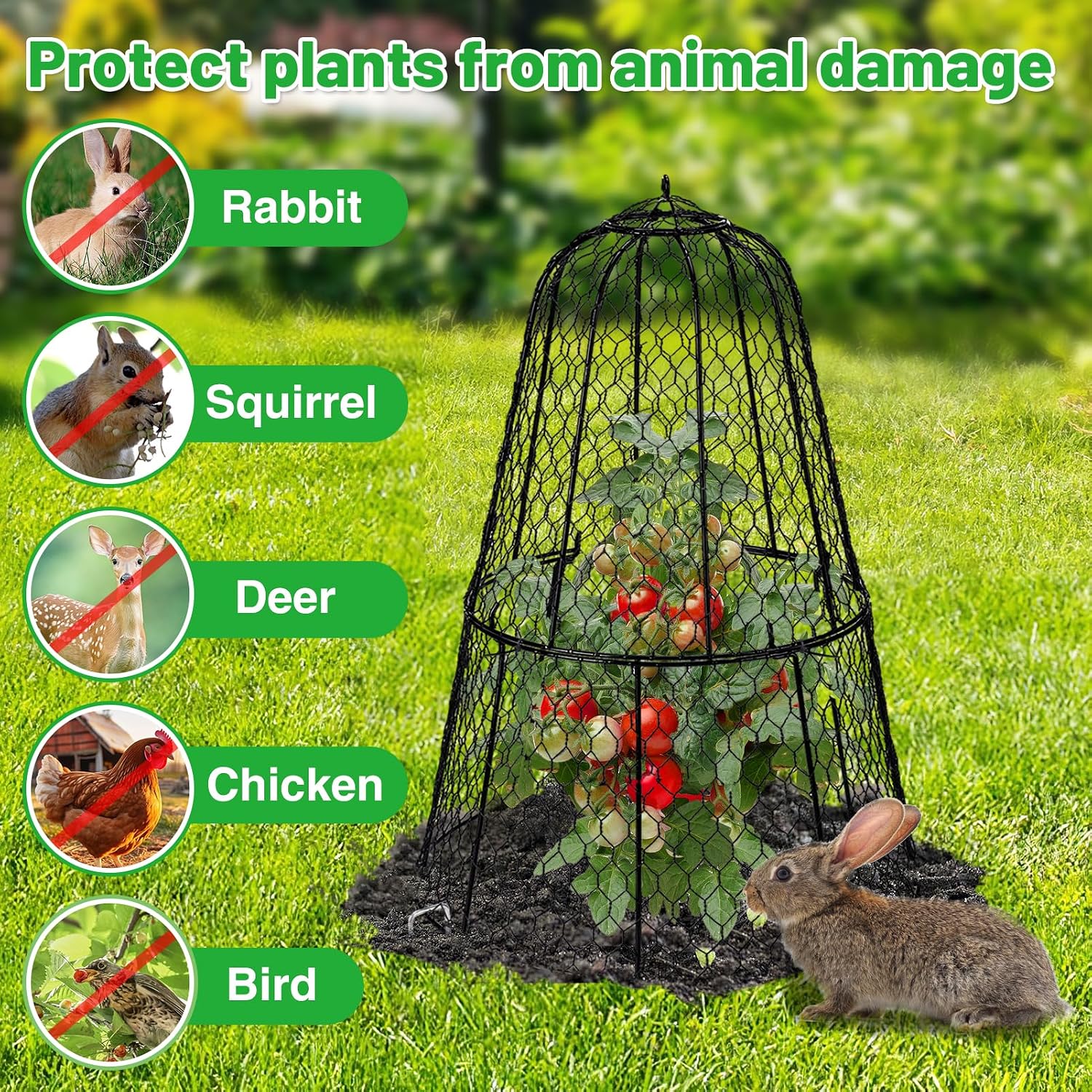 Cloche Plant Protectors from Animals - 17.3"Hx11.8"D Chicken Wire Plant Covers with Removable Flip-Top Design