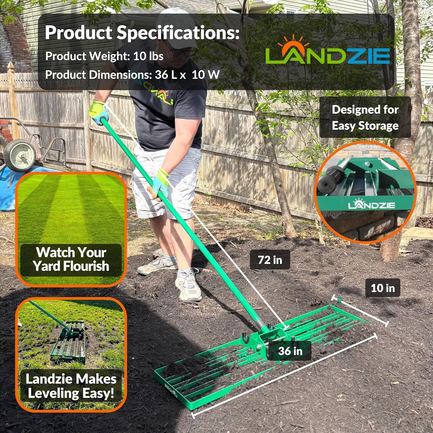 The Original Lawn Leveling Rake – 36" Steel Handle Yard Leveler, Lawn Level Tool for Creating a Flat Surface - Works
