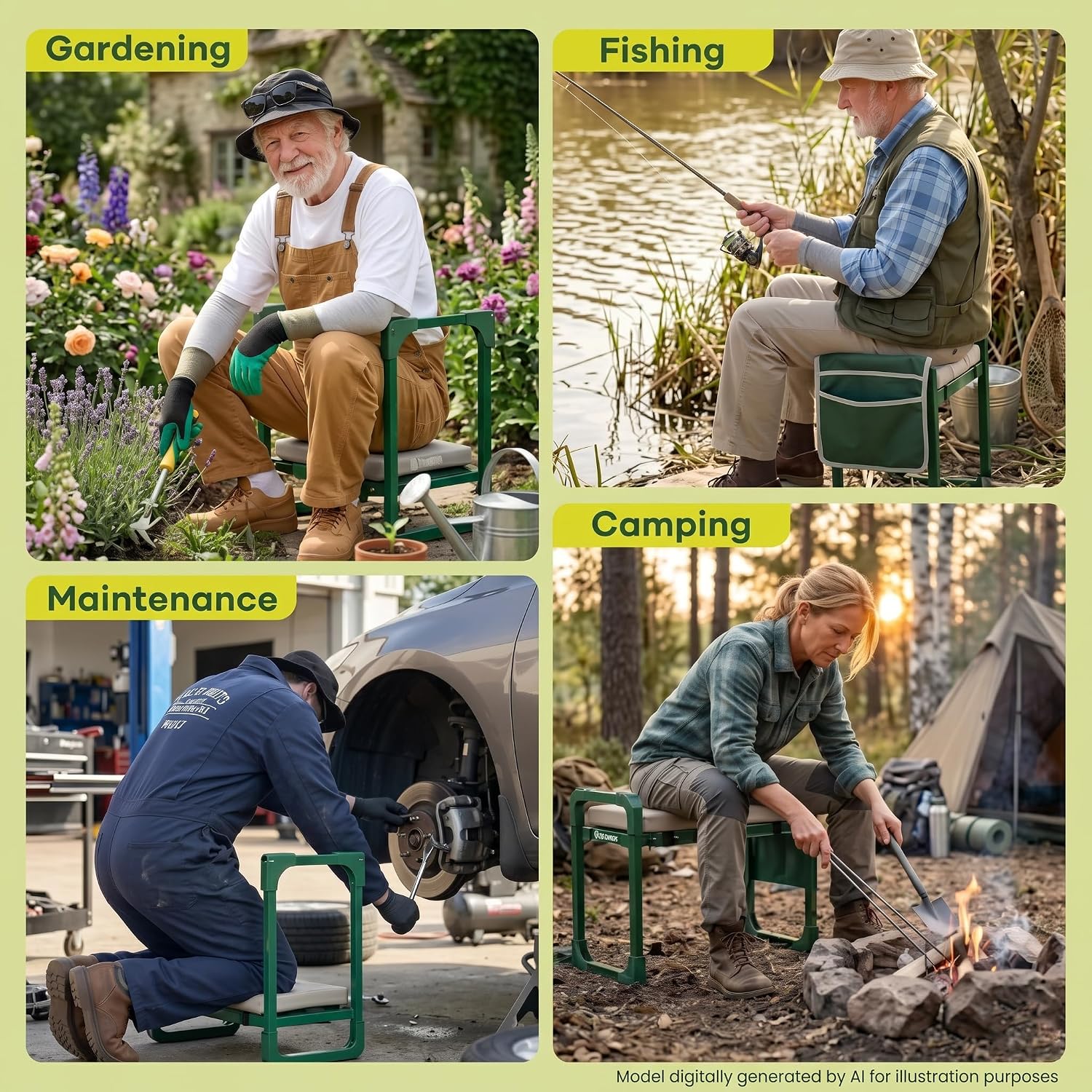 Saker Garden Kneeler and Seat Foldable Gardening Stool with Extendable Legs | Thickened Pad, Tool, Heavy Duty 400lbs