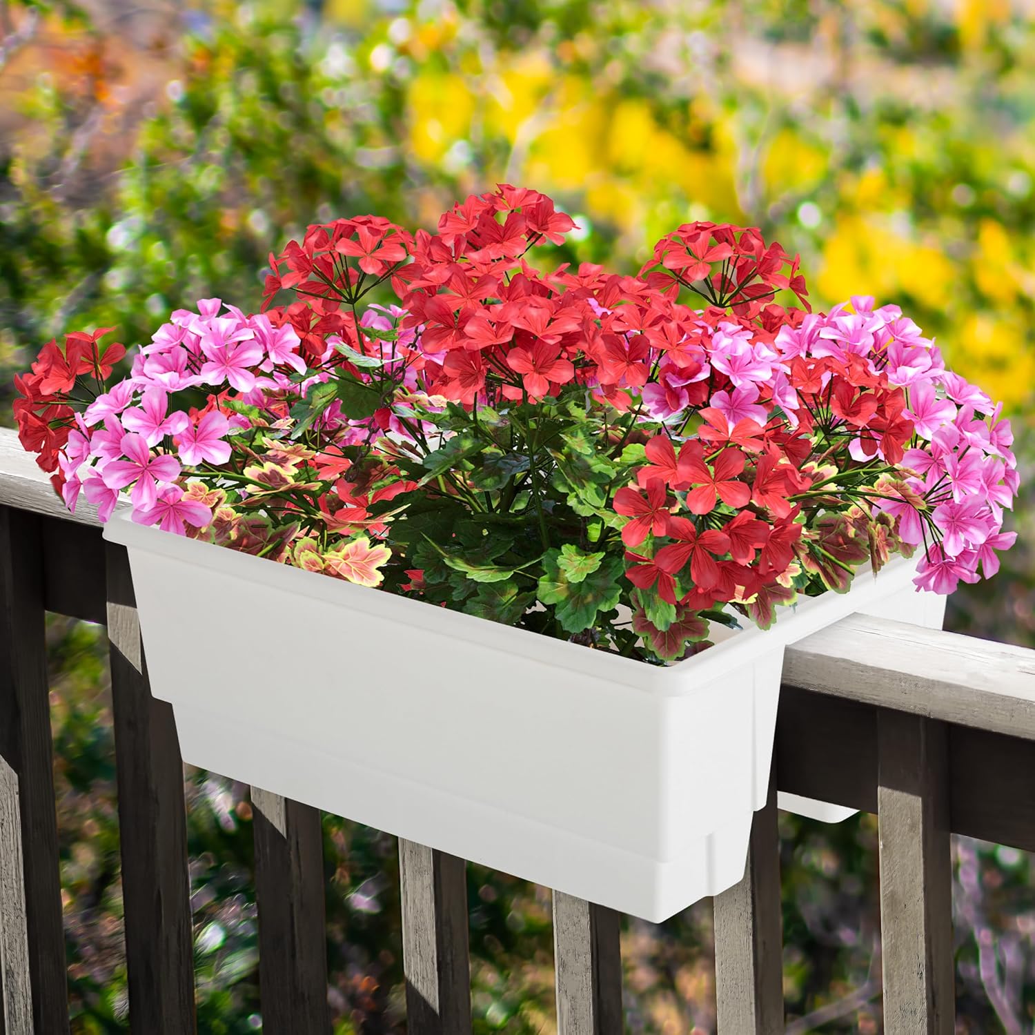 Pure Garden Railing Planter - 20.75-Inch Flower Box with Drainage Insert - 6-Gallon Outdoor Planter Box - Deck, Porch