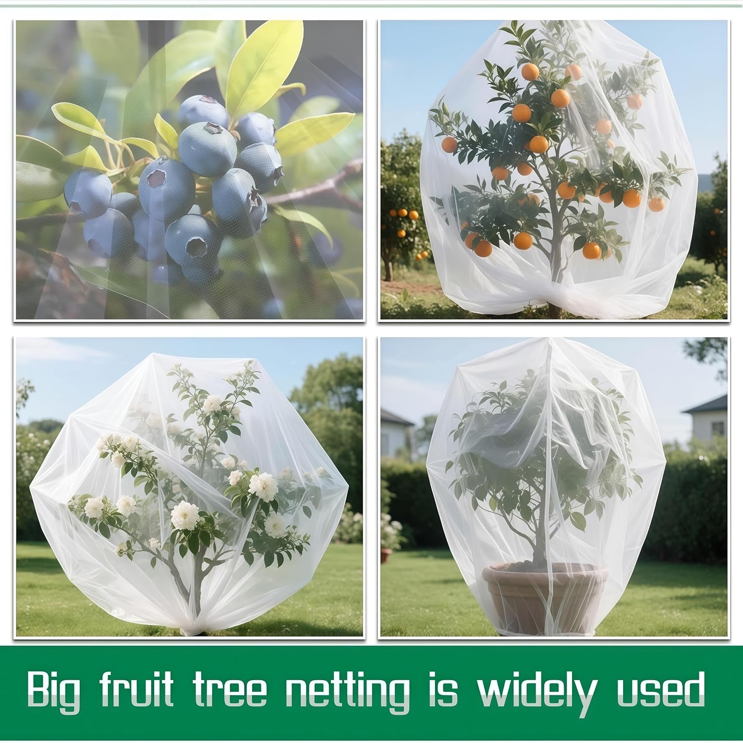 Drawstring & Zipper 2 Pack 8x8 FT Fruit Tree Netting Cover - Easy Install - Reusable Bird Netting for Blueberry