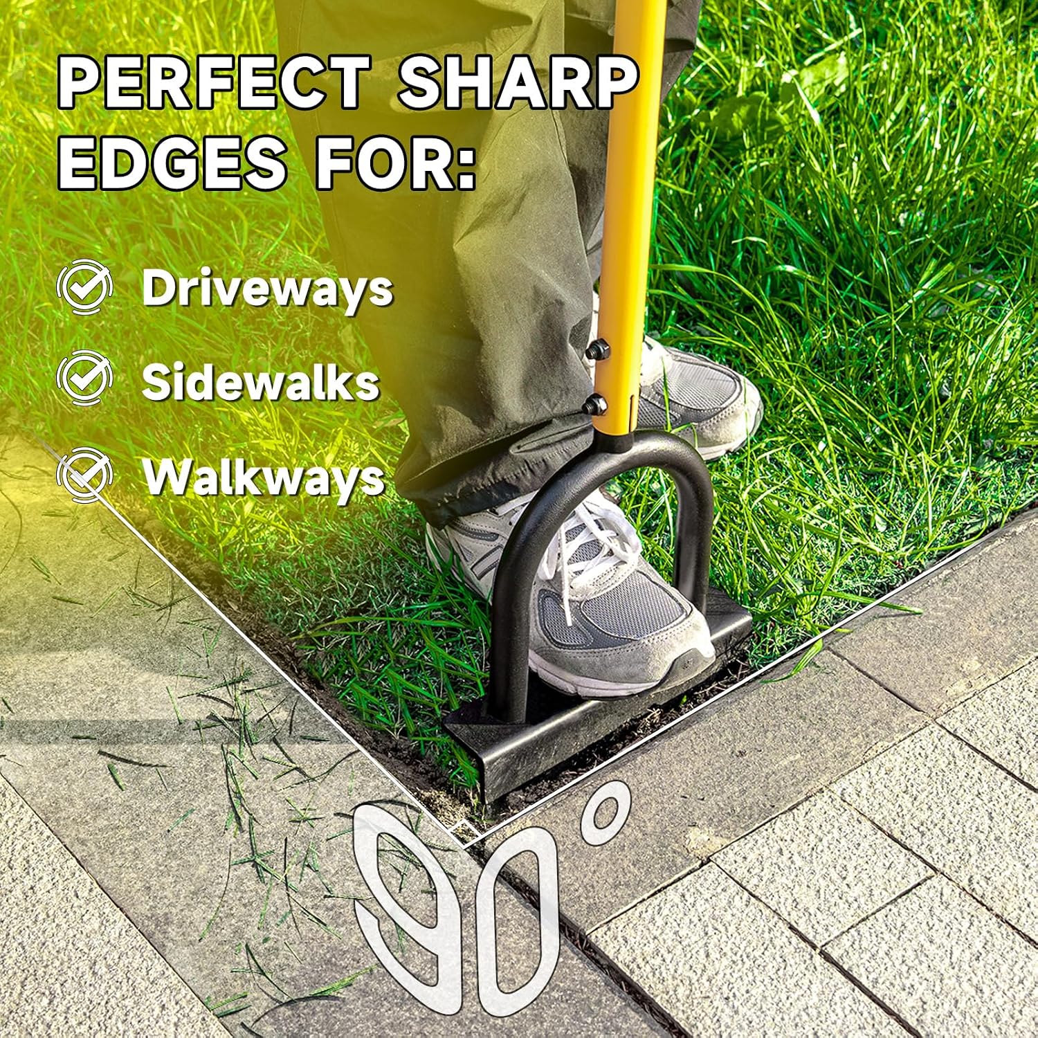 Manual Edger Lawn Tool with 38"-42" Adjustable Length, Half Moon Saw Tooth Border Edger with Wide Footplate Manganese