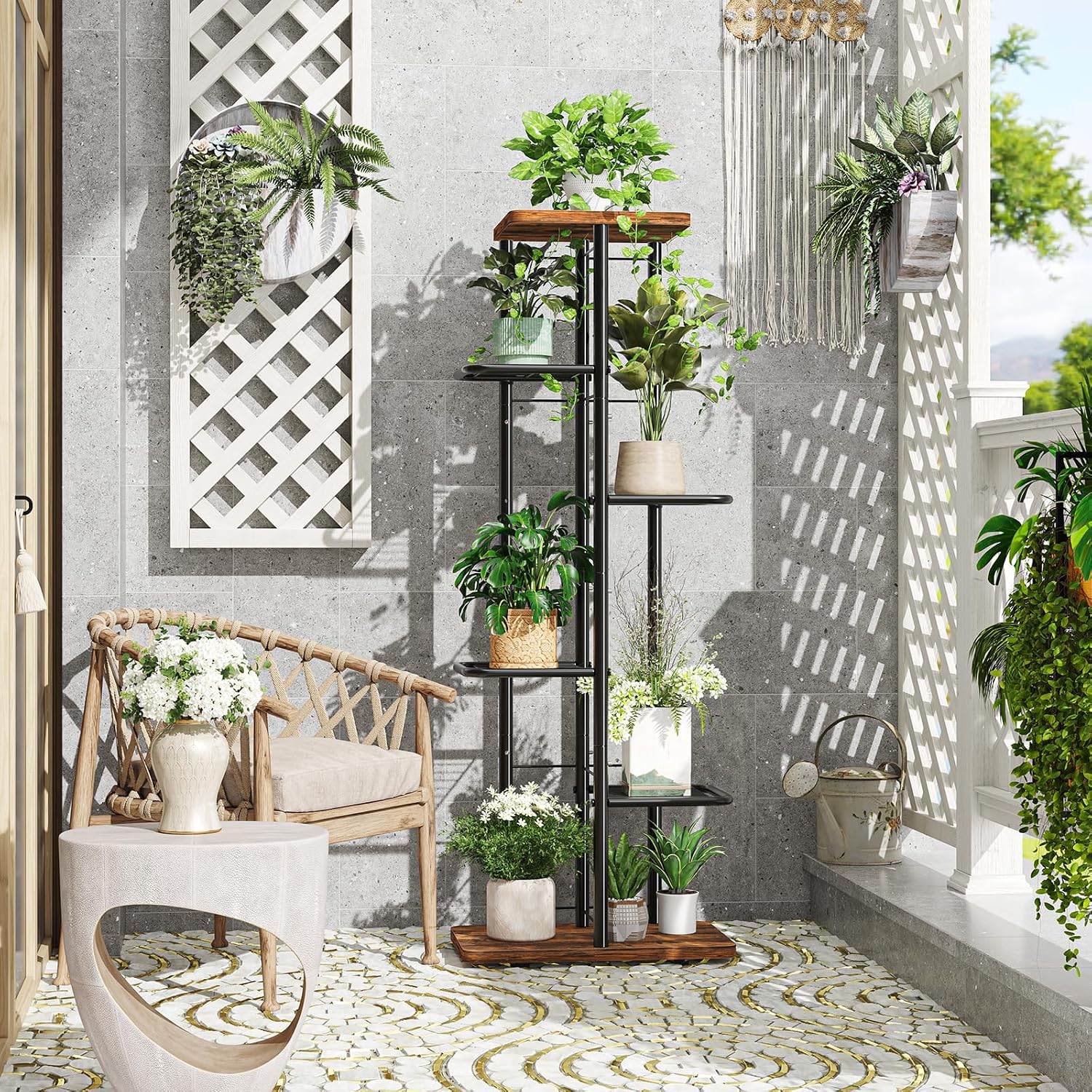 Simple Trending Plant Stand Indoor Outdoor, 6 Tier Plant Shelf, Tall Corner Flower Pot Holder, Metal Display Rack for