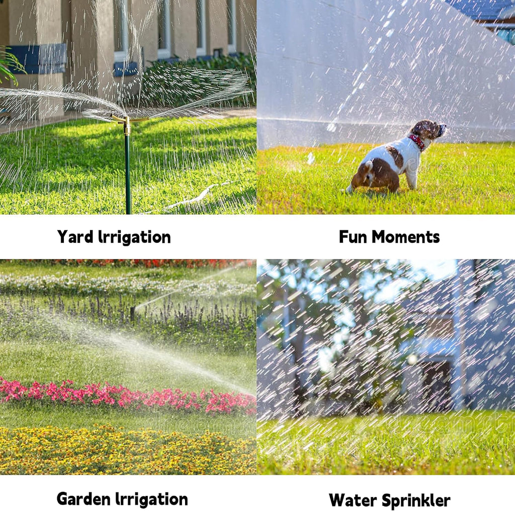 LIULO TOOL 2 Pack 3-Arm Garden Sprinkler, High-Rise Lawn Sprinkler with Adjustable Telescoping Rod and Spike Base, 360