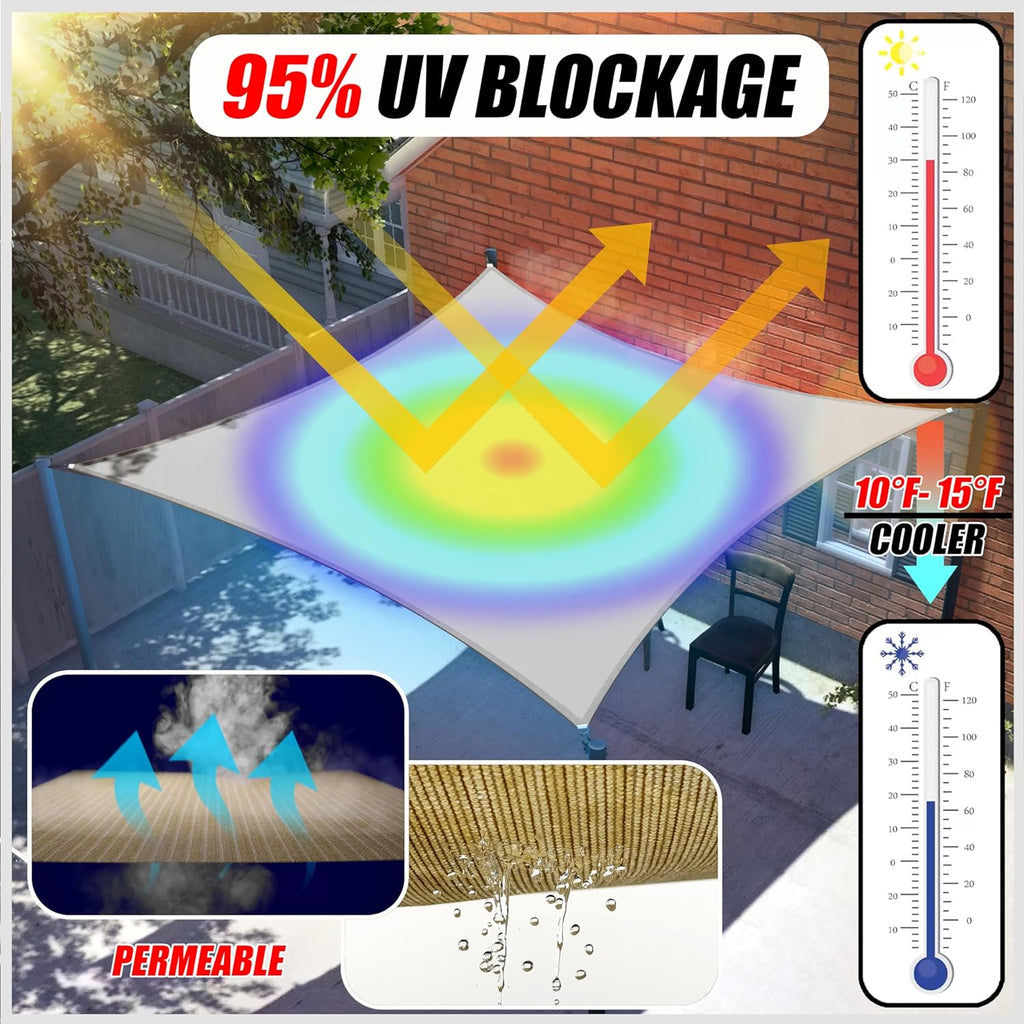 Colourtree 16' x 16' x 22' Beige Sun Shade Sail Right Triangle Canopy - UV Block UPF50, Water Permeable, Heavy Duty