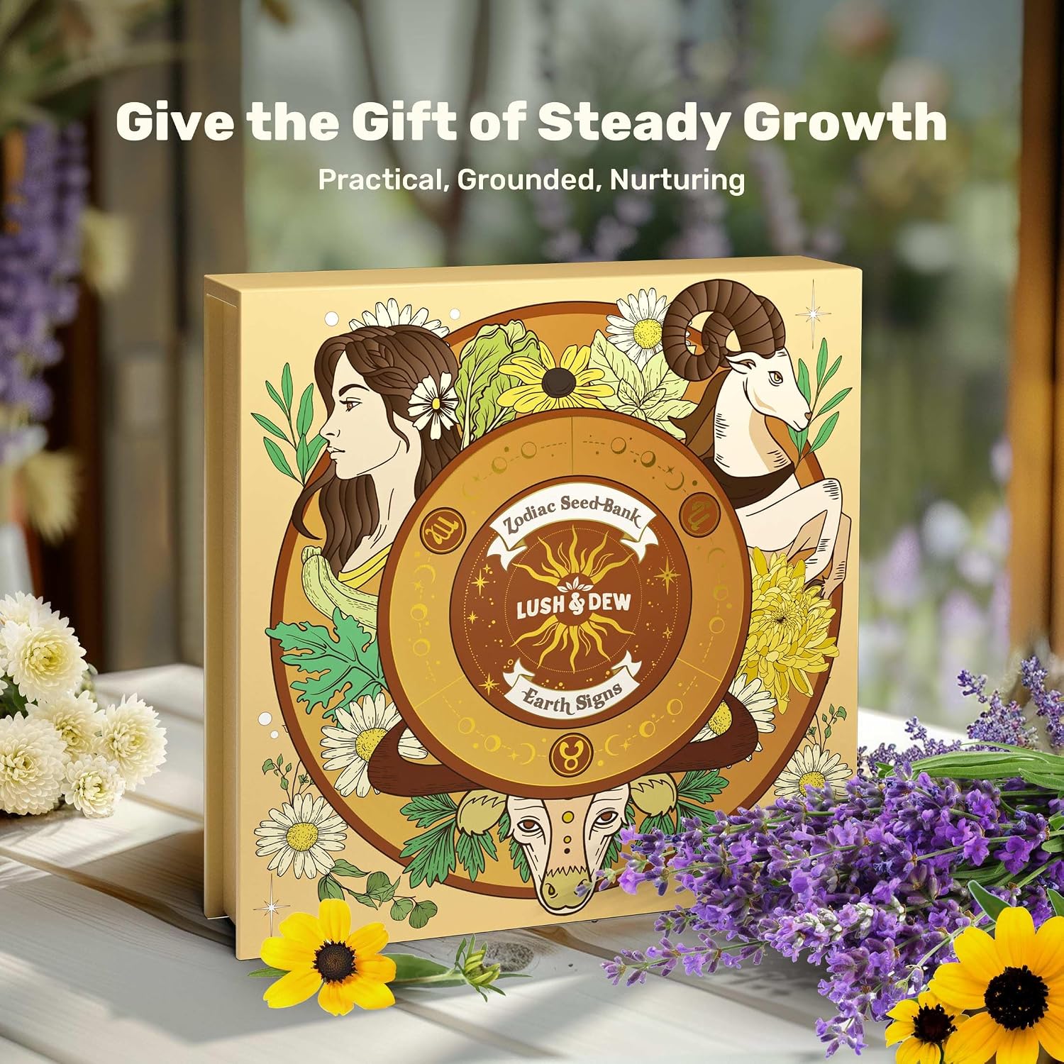Lush&Dew Zodiac Garden Seed Bank Earth Sign, Gardening Gifts for Women Men | 12 Varieties USA-Sourced Non-GMO Heirloom