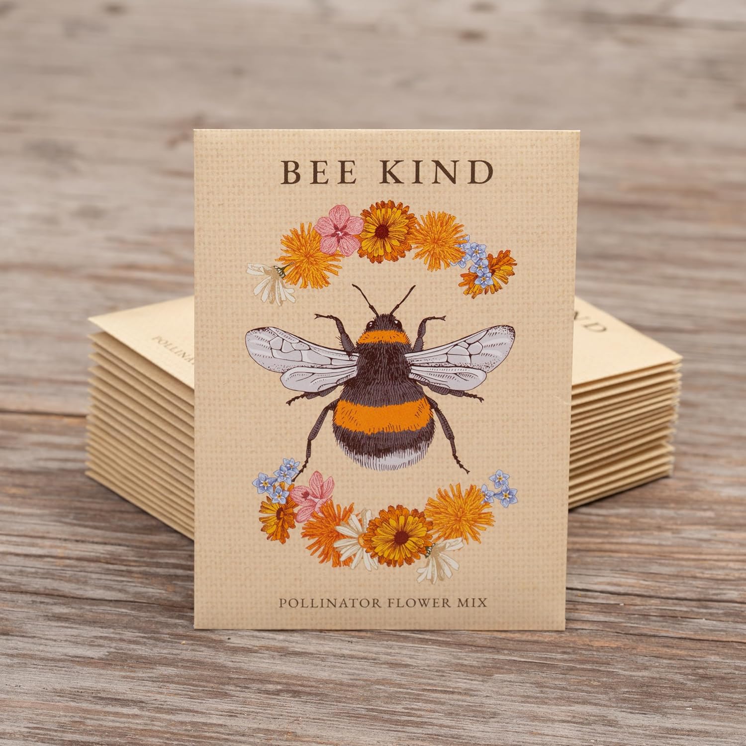 Bee Kind Pollinator | Beautiful Bee Art | Environmental Favors Cards for Guests Seed Packets | Pollinator Wildflower