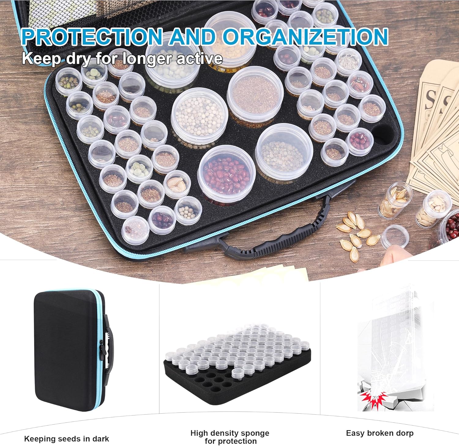48 Slots Seed Storage Organizer Box, Garden Vegetable Plant Flower Seeds Saving kit with Write Label Funnel Tweezer 2