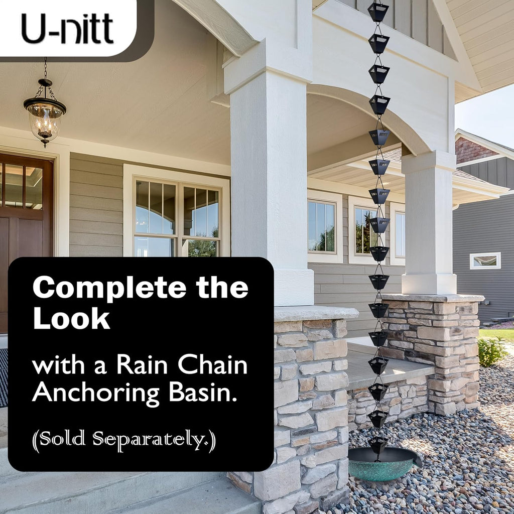 U-nitt Rain Chain Water Collection for Gutters Rainwater Catcher & Diverter, 8.5 FT Chains for Outside Garden, Black