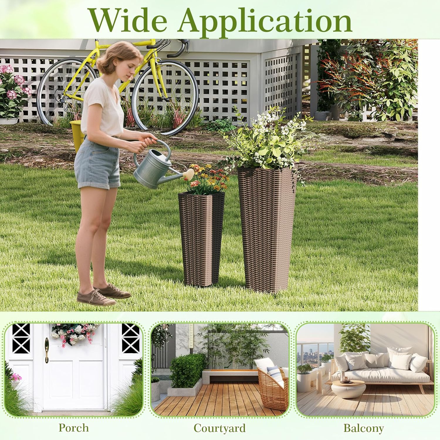 GIANTEX Planters for Outdoor Plants Set of 2, 32" & 24" Tall Tapered Plants | Inner Trays, Drainage Holes, Decorative