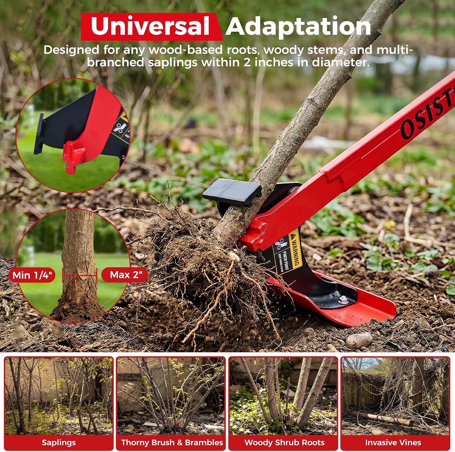 Tree Puller & Sapling Puller Tool, Heavy Duty Root Puller for 1/4" to 2" Woody Stems, High Leverage Manual Tree Root