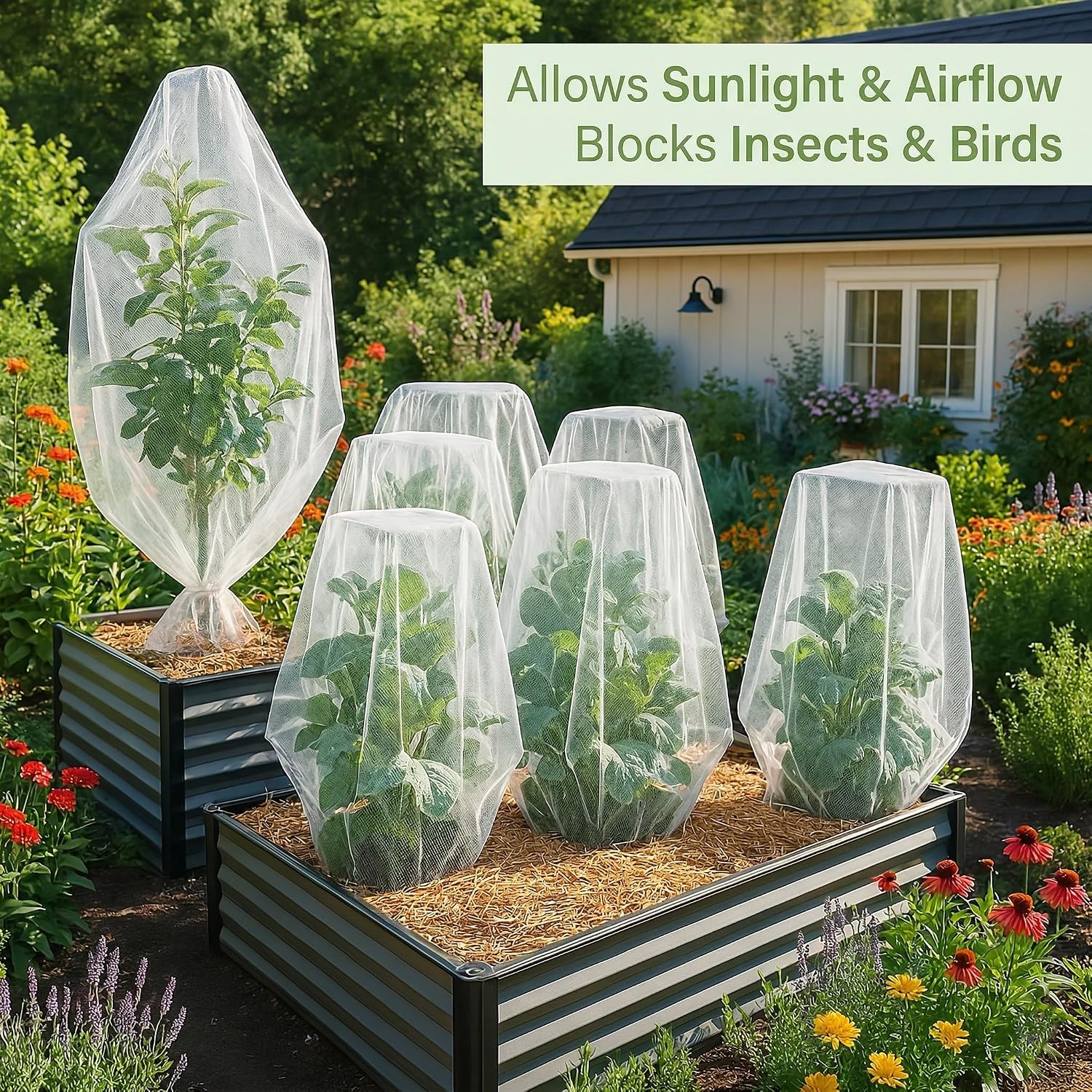 Fruit Tree Protection Bags 4.5x6 FT | Pack of 4 Garden & Insect Netting | Plant Net Cover for Vegetables, Blueberry &