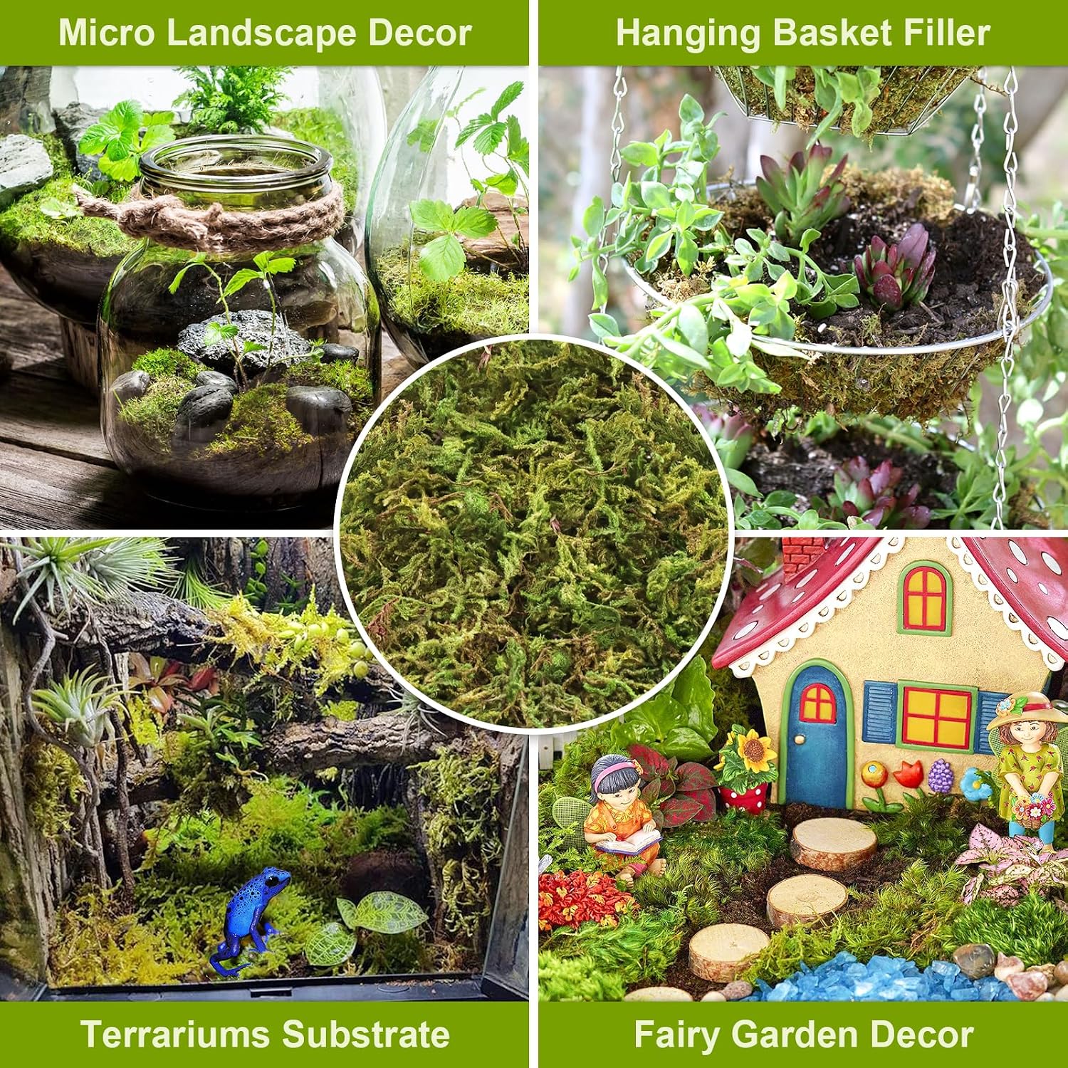 4.4LB Sphagnum Moss for Plants, 80QT Natural Long Fiber Orchid Moss | Drainage & Moisture Retention, Green Plant Moss