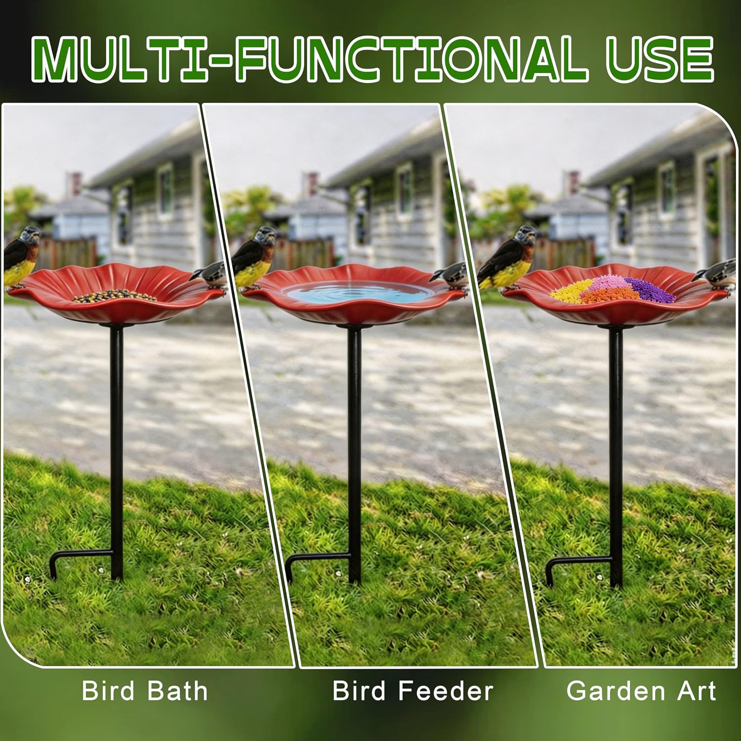 Handmade Metal Flower Garden Stake with Bird Bath & pollinator Water Station, Bee Bath for Garden Metal Bee Water